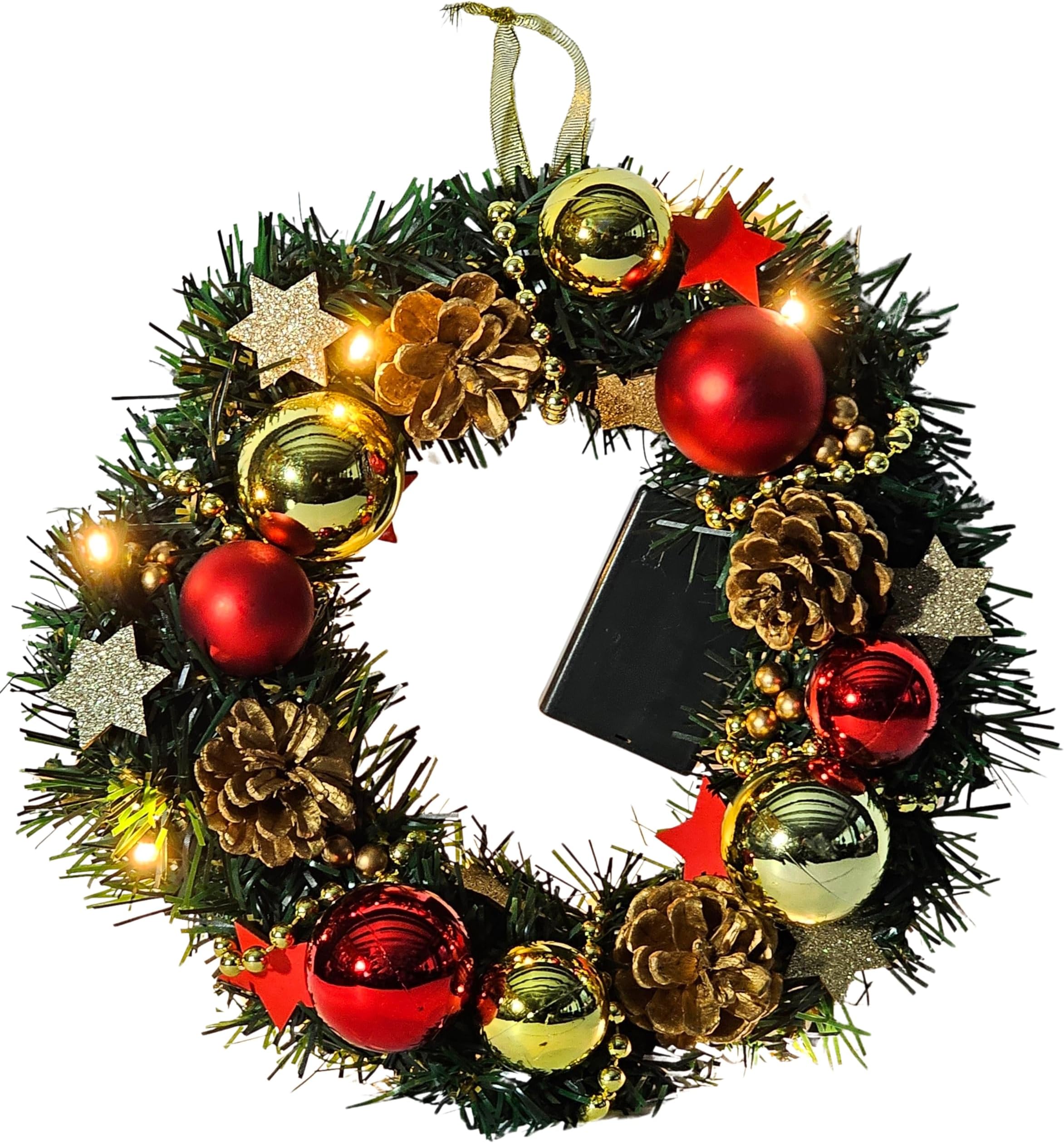 GlobaLink Weihnachtskranz 40cm Mit 40 LEDs - Batteriebetriebener Türkranz Warmweiß 8 Modi