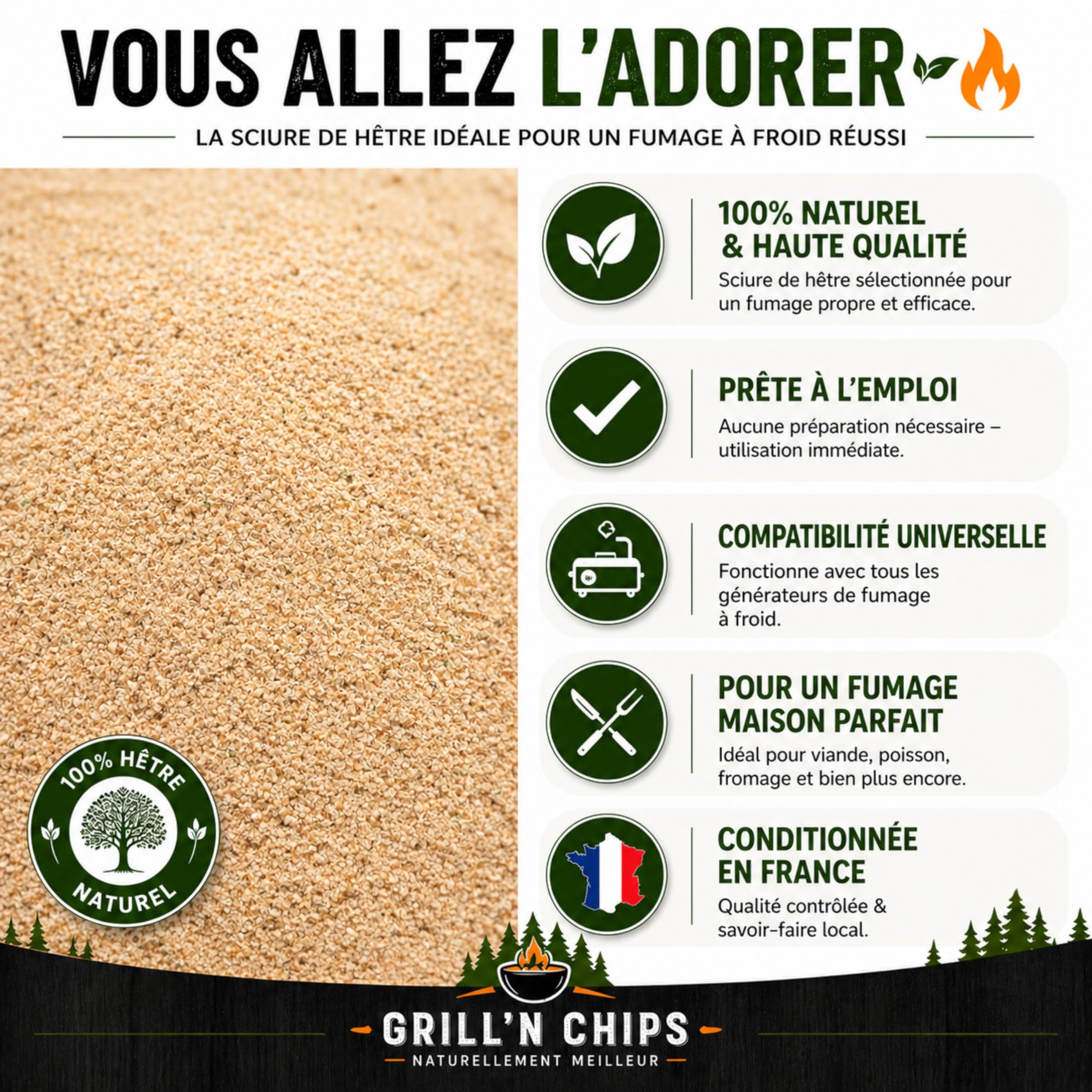 Sciure de Bois de Hêtre 4Kg – Qualité Pro pour Fumage à Froid – 100% Naturelle – Granulométrie 0,5-1 mm – Générateur de Fumée, Fumoir Viande & Poisson – Fabriquée en France – Guide PDF à Télécharger