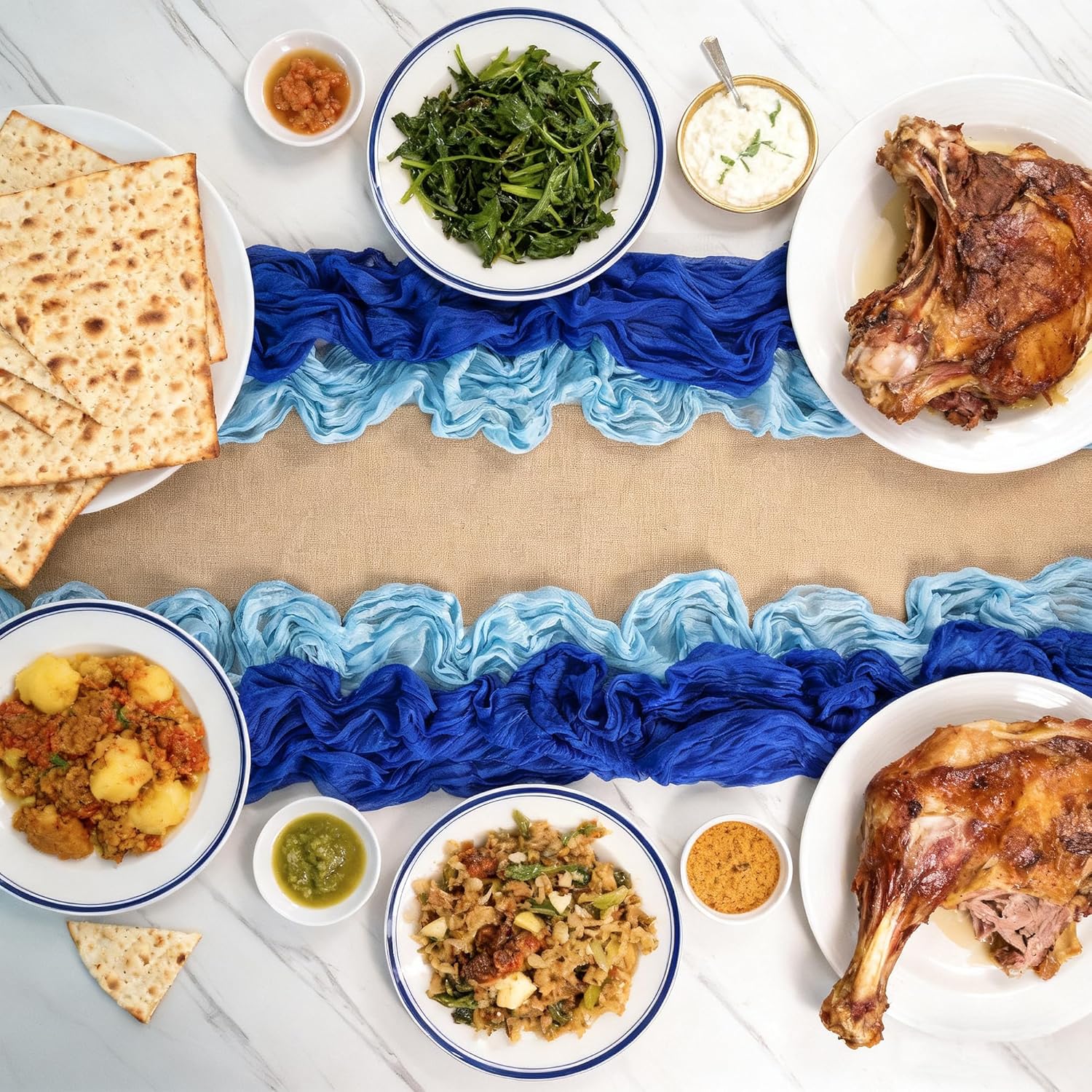 Wehhbtye 15 Pcs Passover Table Runner and Centerpiece, Passover Parting The Red Sea Tablecloth, Jewish Pesach Table Decoration for Holiday Parties Dining Room Kitchen Seder Tabletop Decor