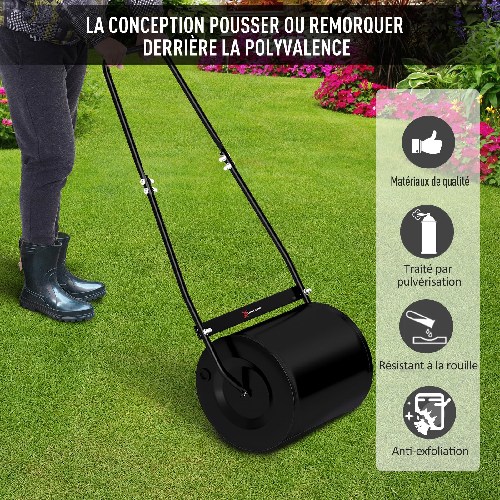 Outsunny Rasenwalze Stahl mit Griff 47x32x105 cm Schwarz