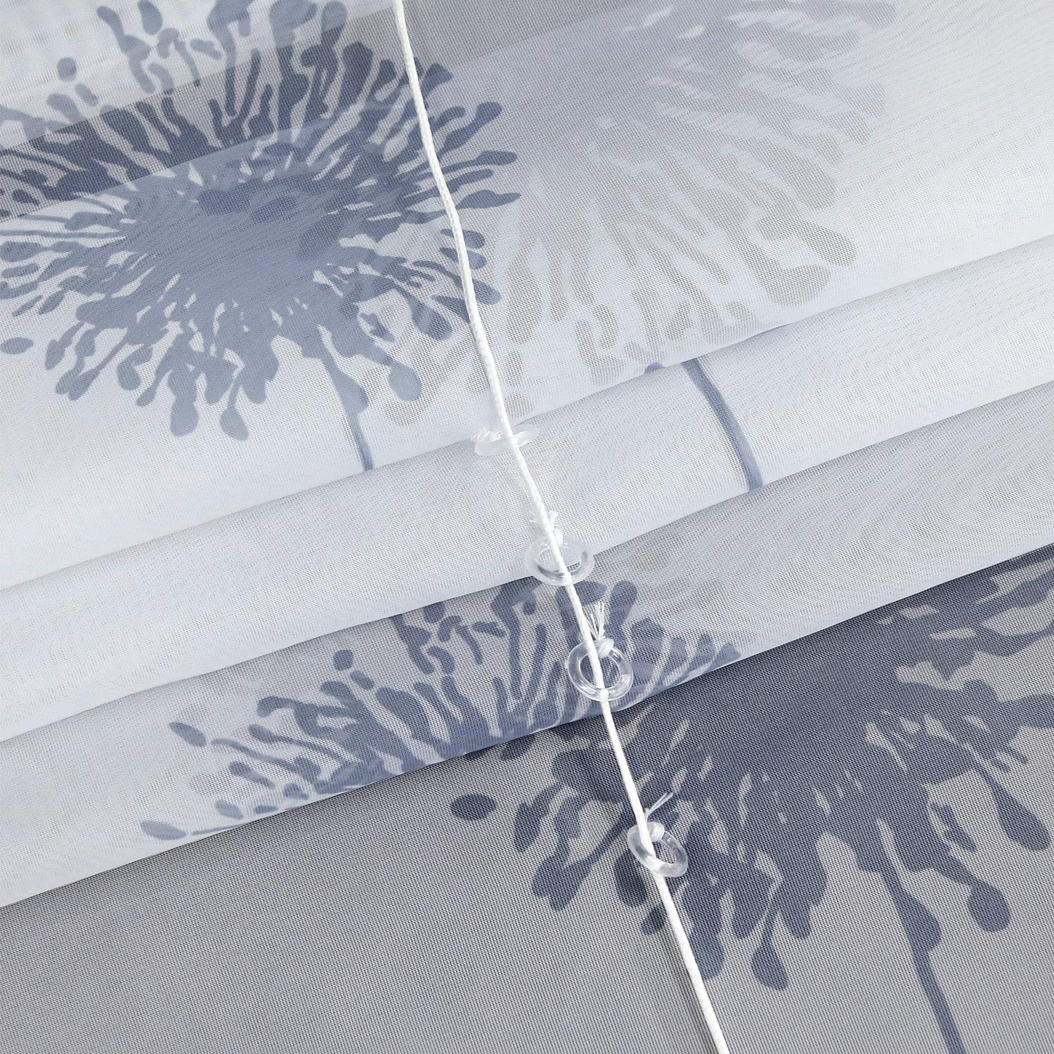 Voile Raffrollo mit Klettband Küche Transparente Raffgardine Bändchenrollo mit Pusteblume Druck Modern Weiß BxH 140x140cm 1 Stück