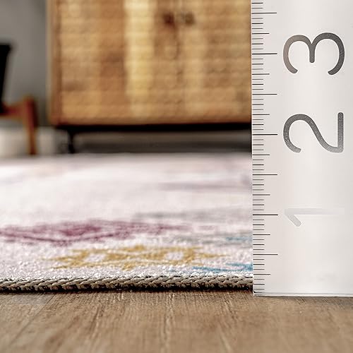 Miniatura 2 de nuLOOM Kiya - Alfombra marroquí tribal geométrica ultra fina, lavable a máquina, 3 x 5 pies, gris claro