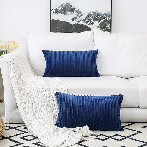 Miniatura 641 de UGASA - Juego de 2 fundas de almohada de terciopelo a rayas, funda decorativa para cojín con cremallera oculta para el hogar, sofá, dormitorio,