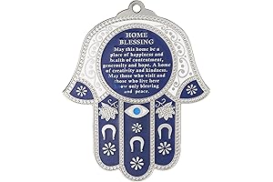 Hamsa Evil Eye Wall Decor for Home and Business, Protection Charm with English/Hebrew Blessing