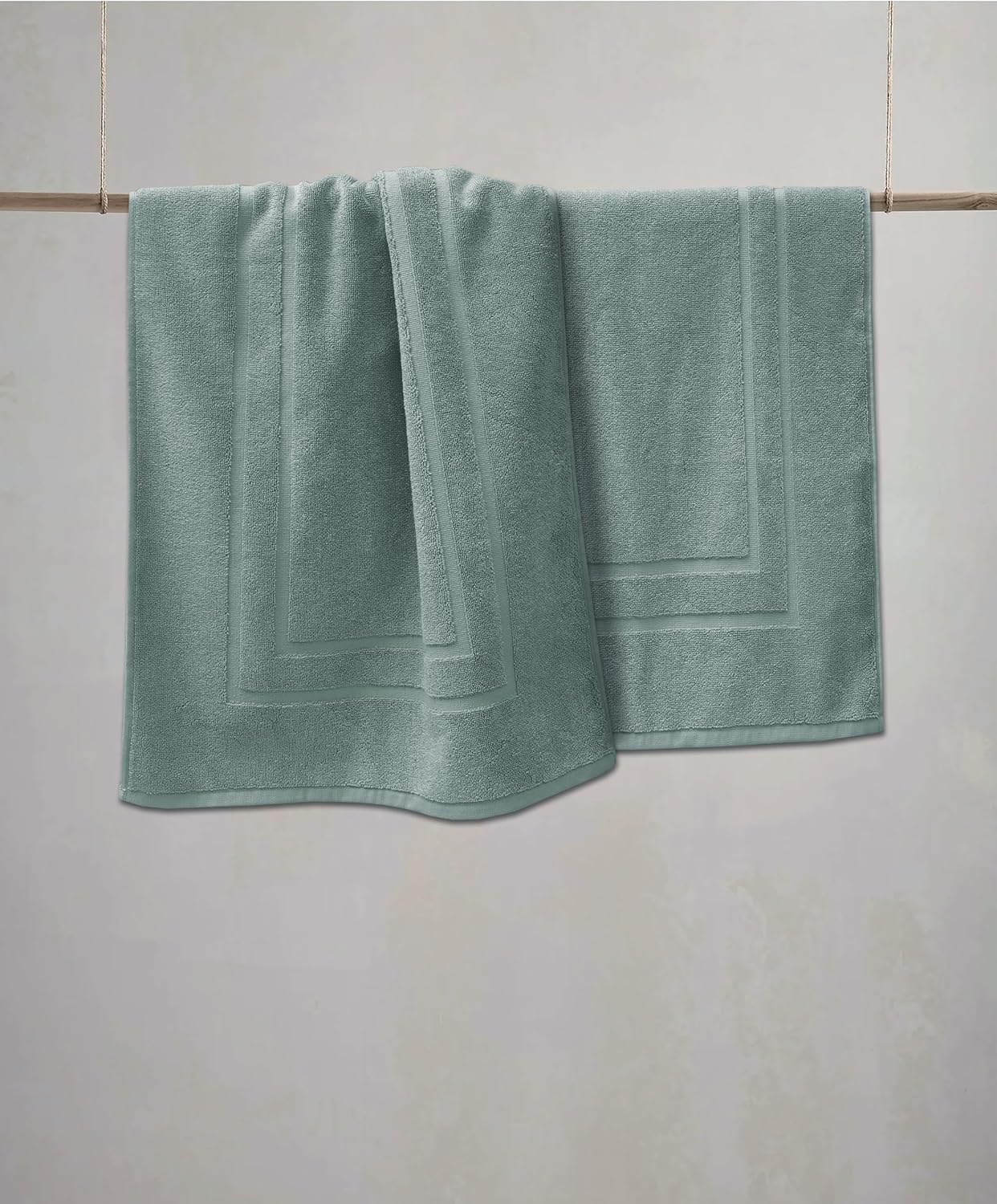 Feather & Stitch 2 Piece Towel Like Bath Mats (30x21 Inch) 100% Cotton Terry Bath Mat, Bathroom Shower Floor Mat [NOT A Bathroom Rug], Soft Absorbent Washable Mats - Granite Green