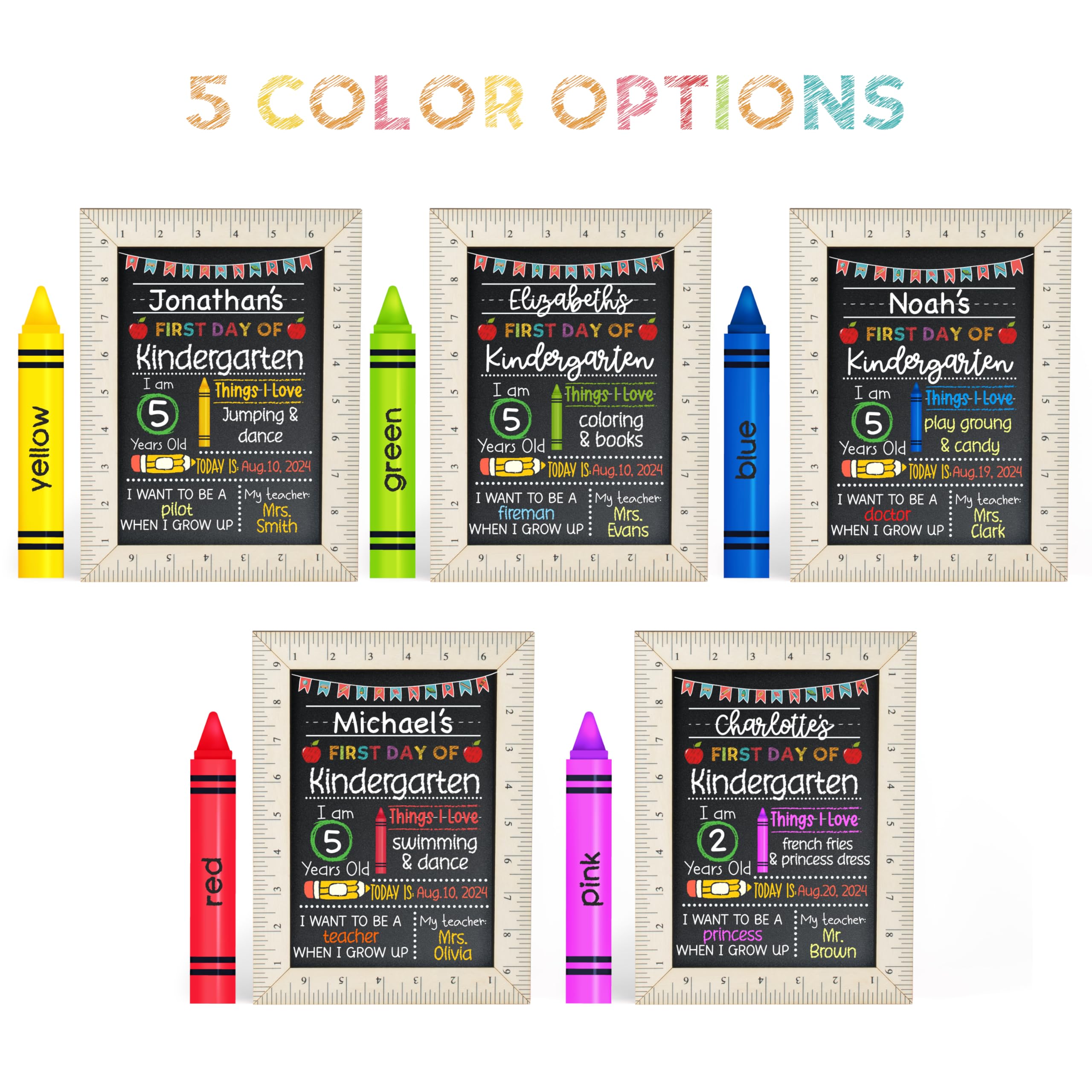 First Day of School Chalkboard Sign Personalized, Reusable Wooden 1st Day of Prechool Kindergarten Chalkboard, Custom Back to School Chalkboard for Kids, Boys, Girls