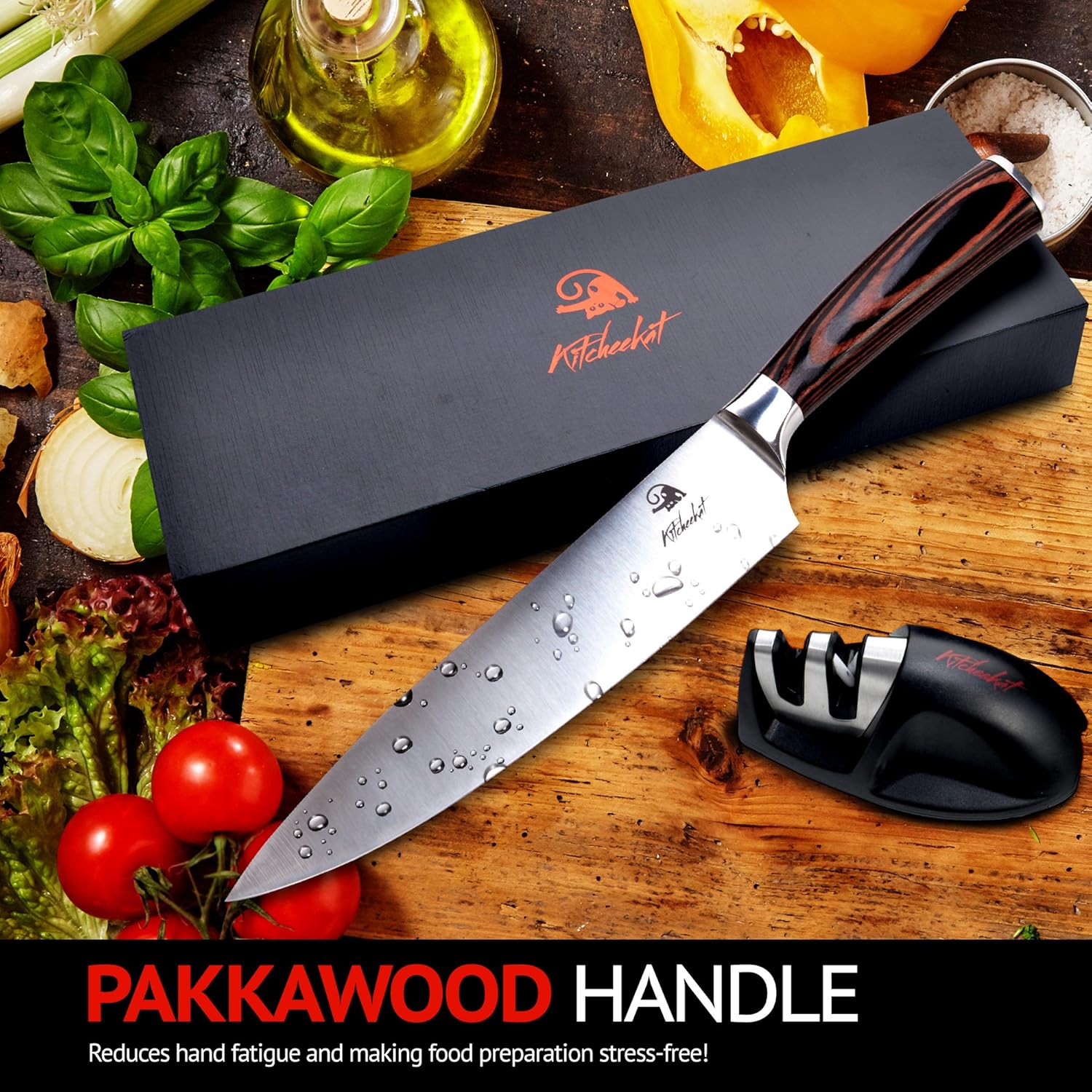 Buy 2 get 3 Chef's Knife 8 Inch With Sharpener Plus Cover Sheath| Kitchen Knife Professional Grade Crafted From Stainless Steel | No Slip Grip Balanced Full Tang Pakkawood Handle! Get Cheap Price Chef's Knife 8 Inch With Sharpener Plus Cover Sheath| Kitchen Knife Professional Grade Crafted From Stainless Steel | No Slip Grip Balanced Full Tang Pakkawood Handle!