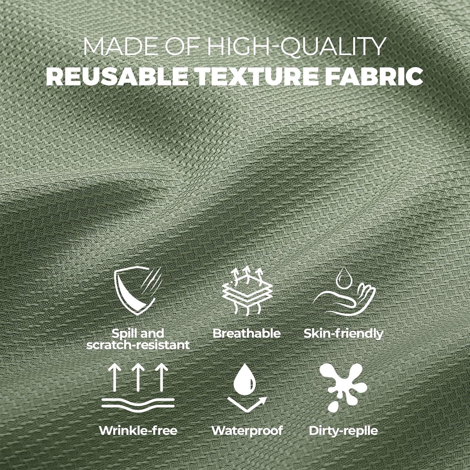 Decorelia Textured Fabric Round Tablecloths 48 Inch, Waterproof Decorative Washable Texture Rustic Circle Table Cloth Cover for Dining Kitchen Party Farmhouse Outdoor(Round (2-4 Seats), Sage Green)