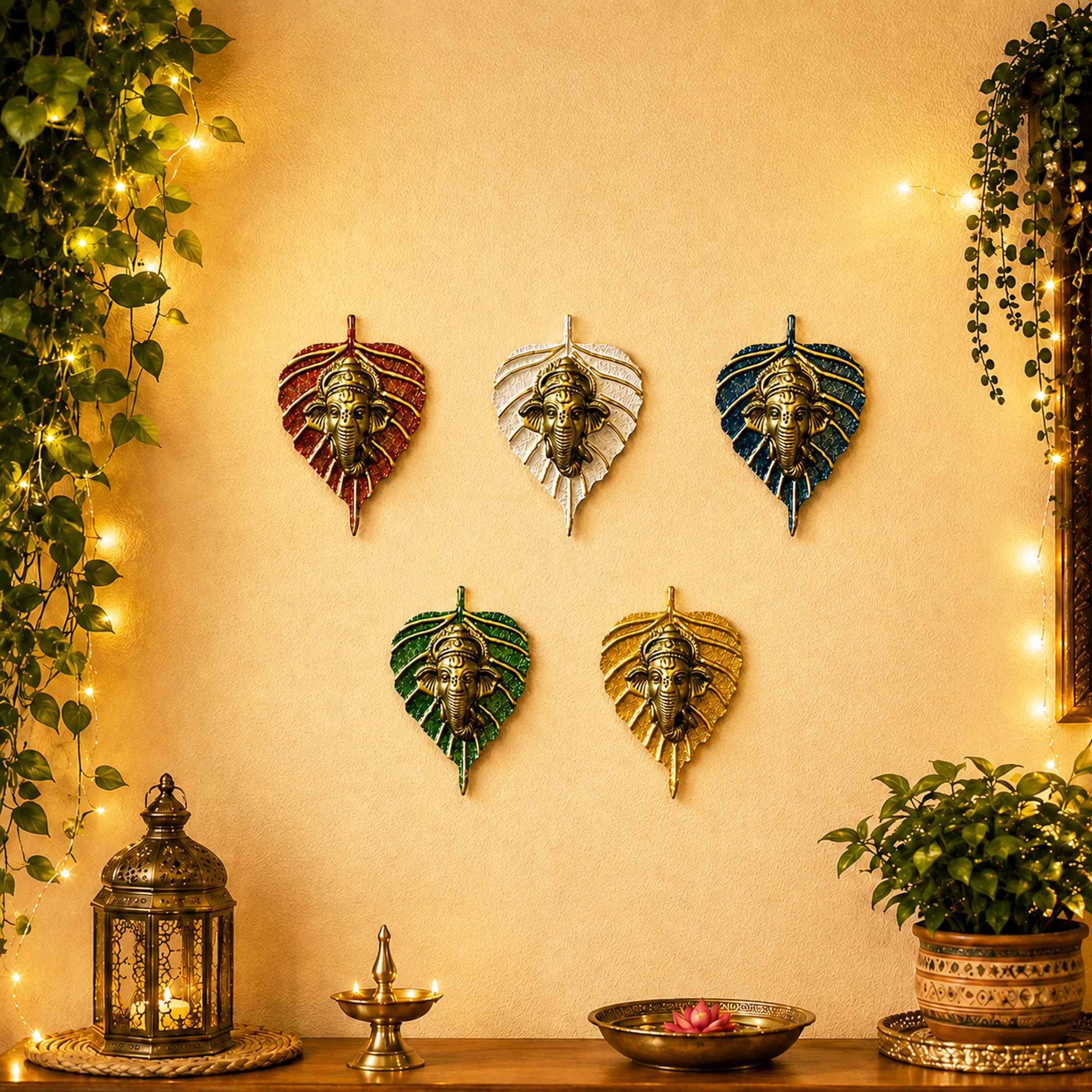 LOVENSPIRE Metalowy liść Ganesha Diwali dekoracja ścienna wisząca do domu i biura parapetówka prezent zwrotny Pooja Favor Ganesha dekoracyjna ścienna wisząca prezentacja opakowanie 1/2/5/25 szt