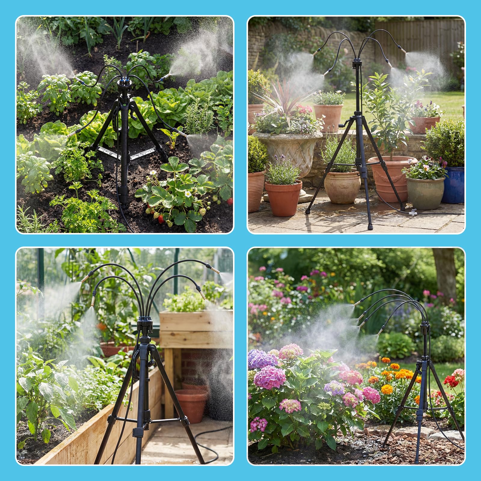 HIRALIY Nebulizador Terraza Exterior, Trípode Estable Altura Ajustable 85-145cm, Sistema de Nebulización para Jardín Mascotas y Piscina, Barbacoa, 8m Manguera