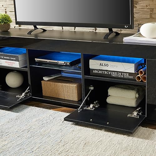 Miniatura 7 de Olela Soporte de TV con luces LED, consola de TV moderna para centro de entretenimiento, armario de TV minimalista de madera con cajón de