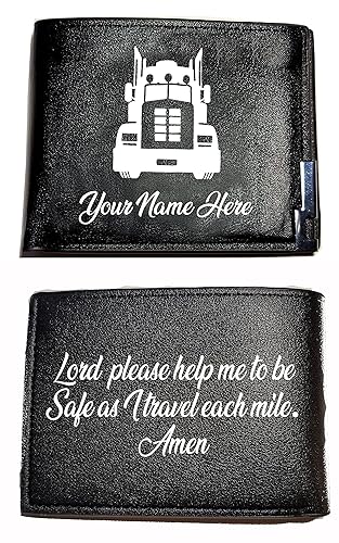 TRUCK DRIVER'S PRAYER TRUCKER MEN'S WALLET STANDARD BLACK COLOR FAUX LEATHER WALLET PERSONALIZED THE PERFECT GIFT FOR HIM BILLETERA PARA HOMBRE