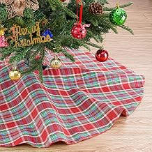 Buffalo Plaid Tree Skirt Small Christmas Tree Skirt 24 Inch | Red Blue Green Check for Farmhouse Xmas Holiday Buffalo Check Tree Skirts Decorations