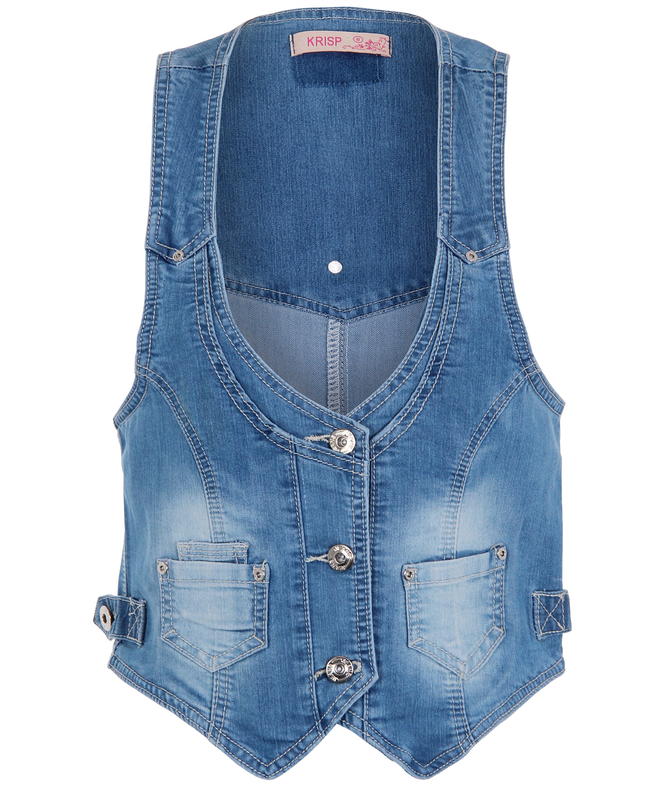 KRISP Womens Sleeveless Jean Vest Stretch Denim Vintage Style Jacket Festival