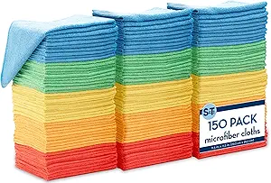 S&T INC. 150 Pack Microfiber Cleaning Cloth, Bulk Towels for Home, Reusable Microfiber Towels for Cars, Cleaning Rags, Assorted, 11.5 Inches x 11.5 Inches, 150 Count