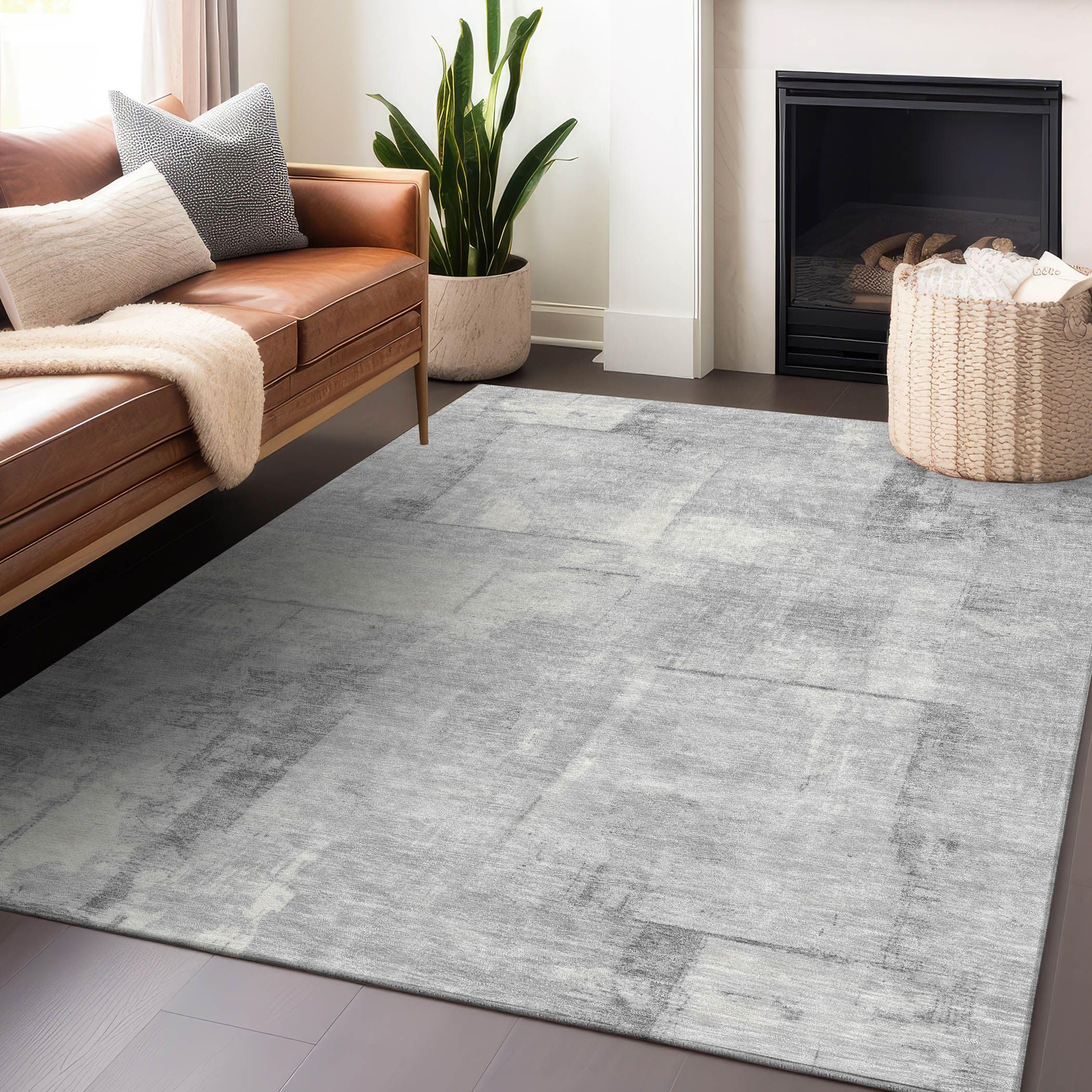 addison rugs chantille acn1714 gray 5' x 7'6" indoor/outdoor, machine washable, easy clean, non shedding, bedroom, living room, dining room, kitchen, patio rug