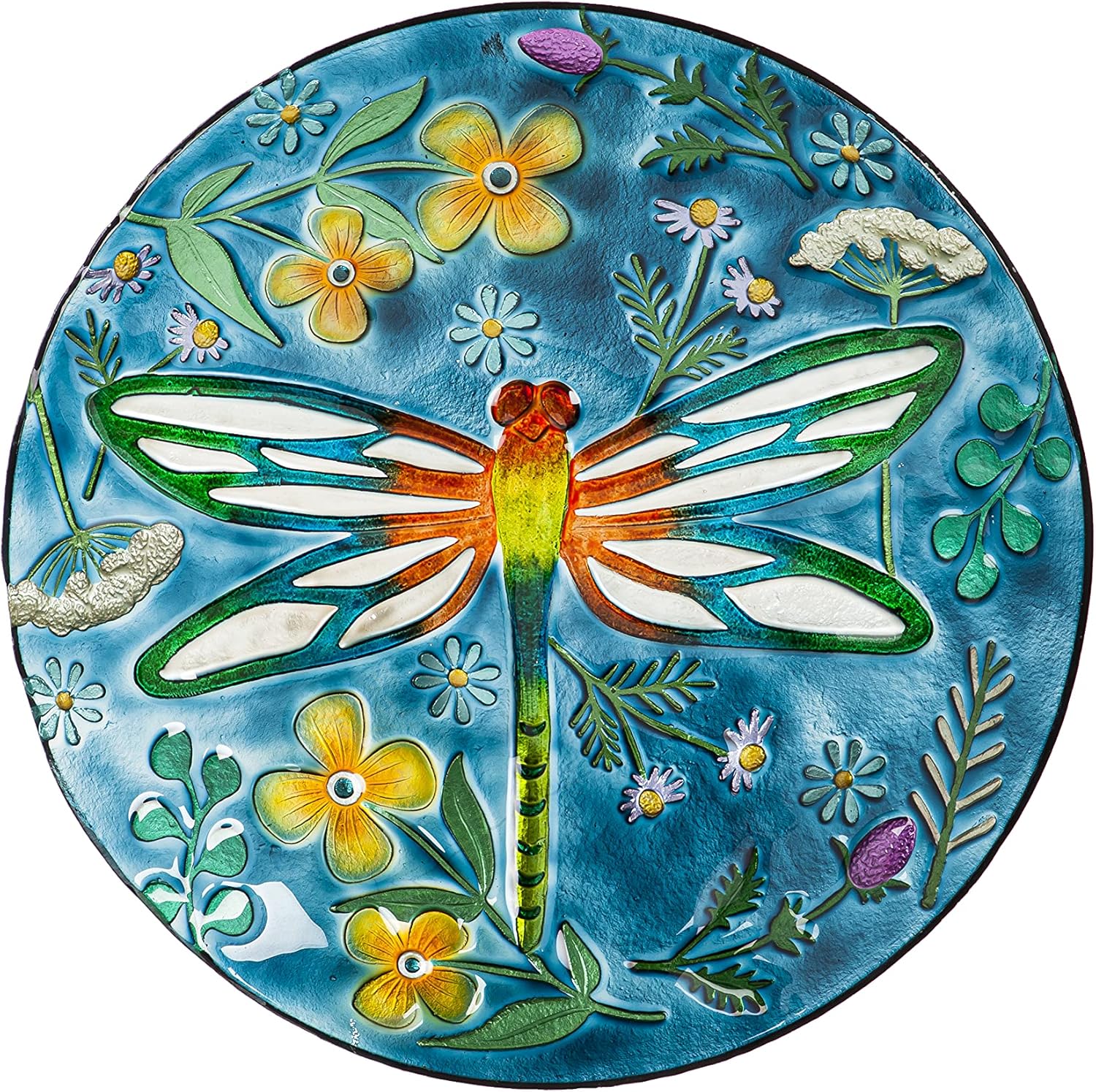 Evergreen Hand Painted Embossed Dragonfly Meadow Bird Bath 18" : Patio, Lawn & Garden