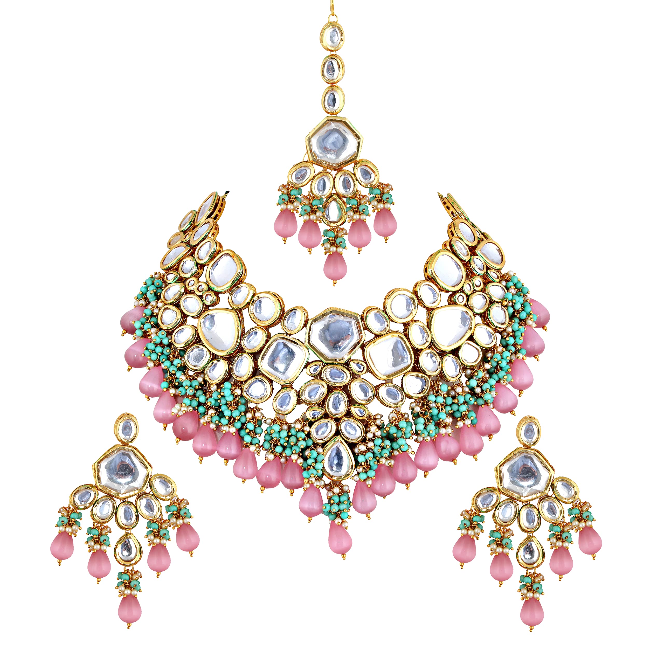 Lucky Jewellery Meenakari 18K Gold plated Multi color Uncut dibbi Kundan Combo Necklace Set (B0BFHQNRBT) Amazon Price History, Amazon Price Tracker