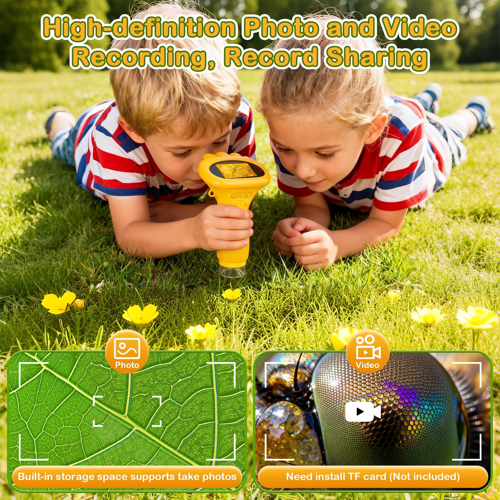 GlobalCrown Microscopio bambini tascabile,Microscopio digitale portatile 200x con schermo da 2,0 pollici,giocattolo per l'apprendimento scientifico per 3,4,5,6,7,8,9,10 anni ragazzi,ragazze