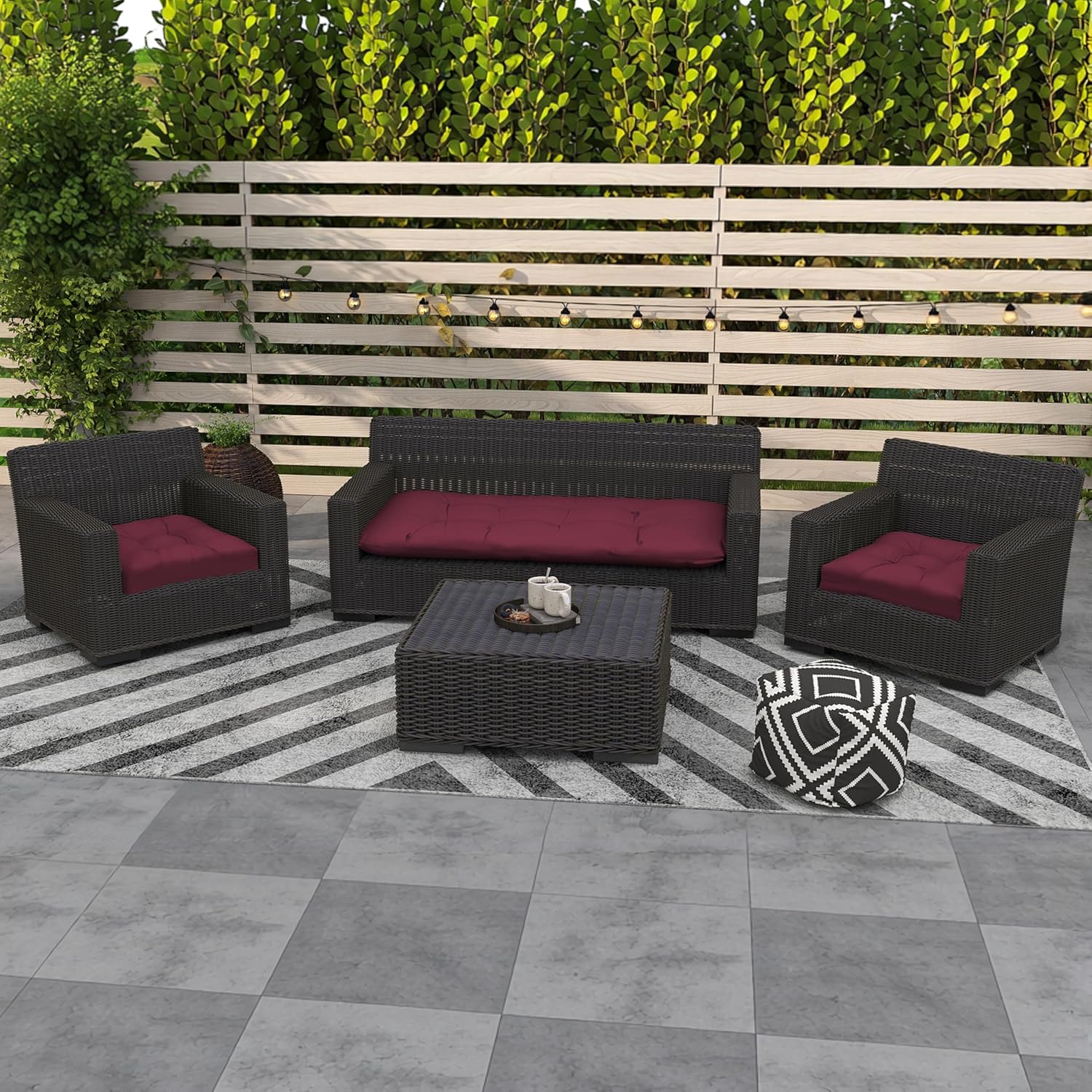 Outdoor Wicker Chair Cushions Set of 3, Waterproof Wicker Cushion for Patio Furniture, 1 Loveseat Cushion 41×19×4 inch and 2 U-Shaped Cushion 19×19×4 inch, Beaujolais