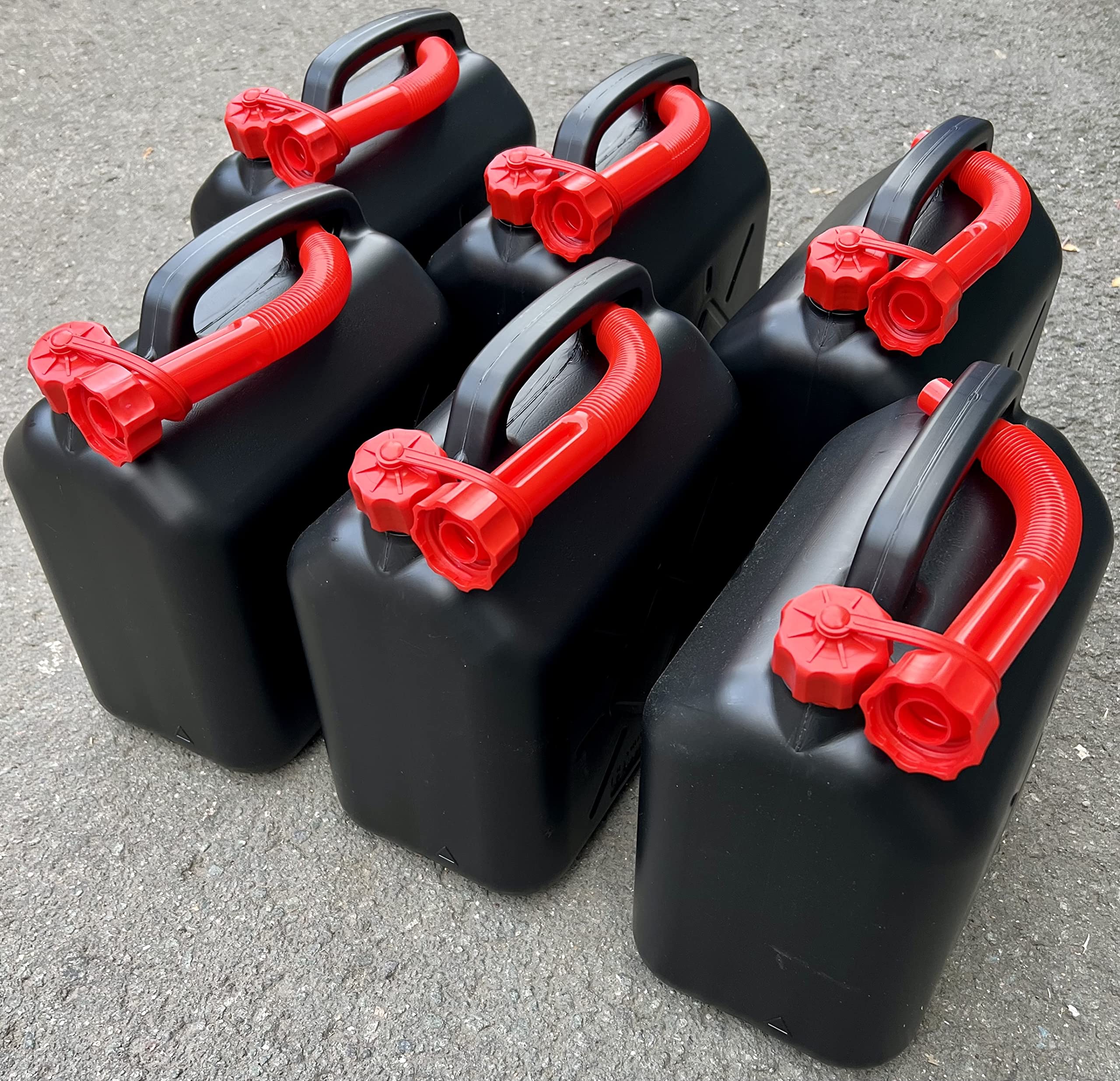 6x Benzinkanister 10L SCHWARZ Dieselkanister Reservekanister Kraftstoffkanister 10 Liter Wasserkanister für Benzin Diesel Wasser AdBlue, 10-Liter-Kanister mit Außgießer 10 ltr Petrol Can