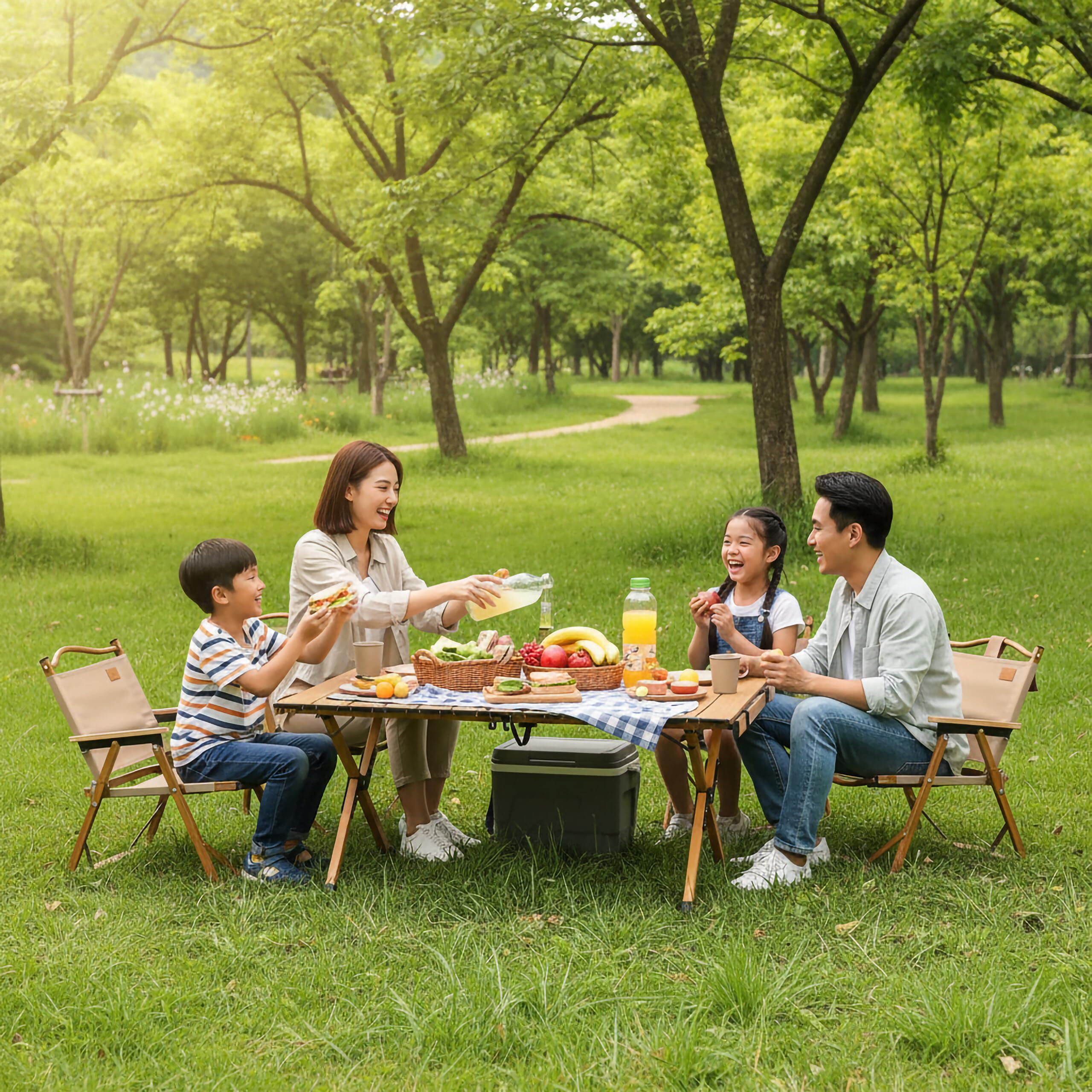 Relaxdays Campingtisch, klappbar, HxBxT:44 x 90 x 60 cm, Stahl & Kunststoff, Tragetasche, Holzoptik, Gartentisch, Natur