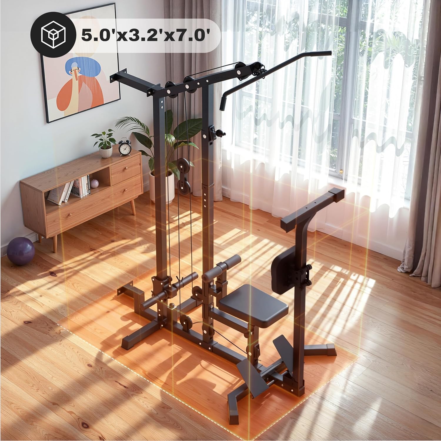 TOUSAINS LA76 2-in-1 LAT Pulldown Machine - Wall Mounted Cable Machine with Seated Row, 400lbs Capacity, Home Gym Strength Training Equipment