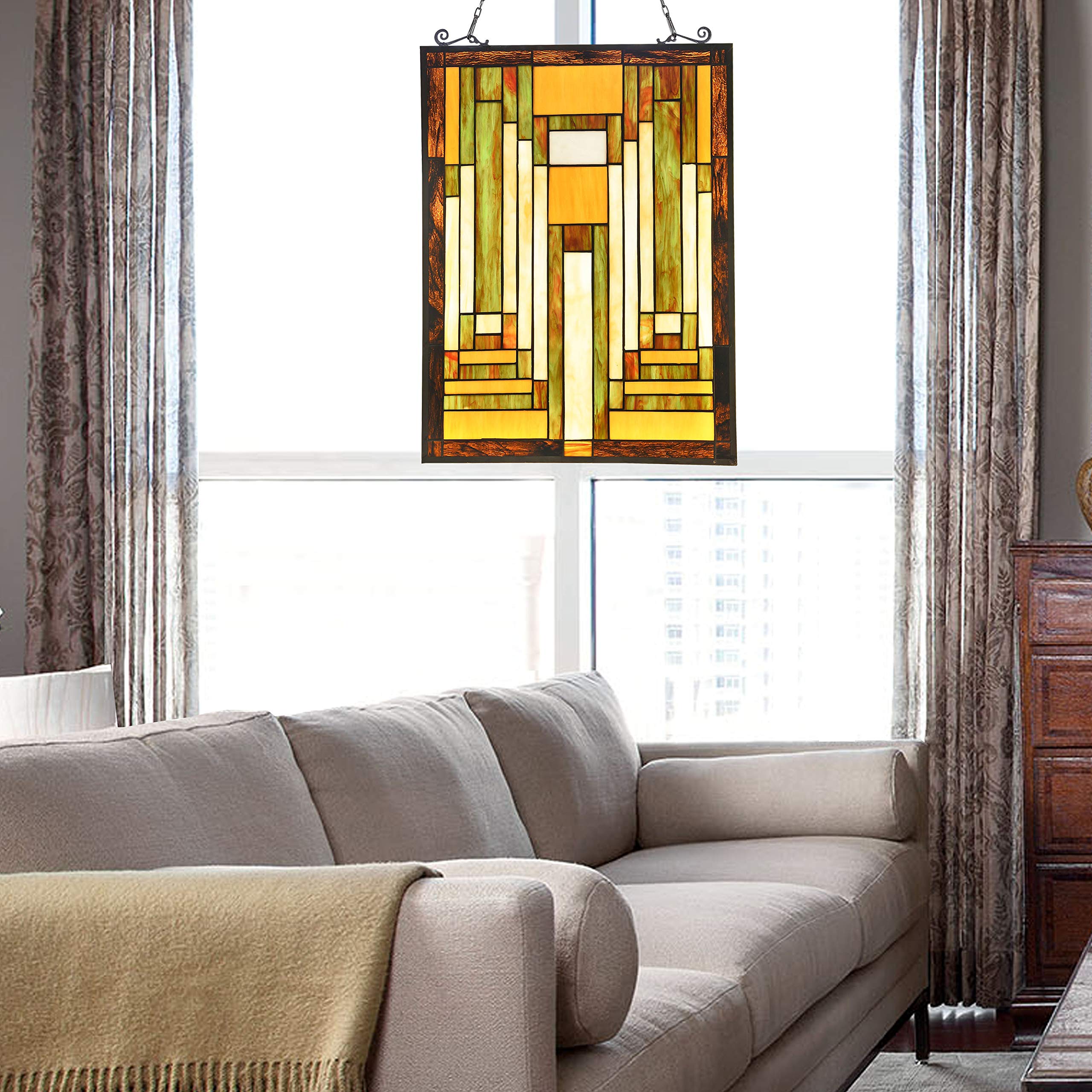 Capulina Buntglas-Fensterpaneele, 43,2 x 55,9 cm (B x H), antiker Tiffany-Stil, Kunsthandwerk, Sonnenfänger, Fensterbehang, Eltern, Geschenke für Heimdekoration