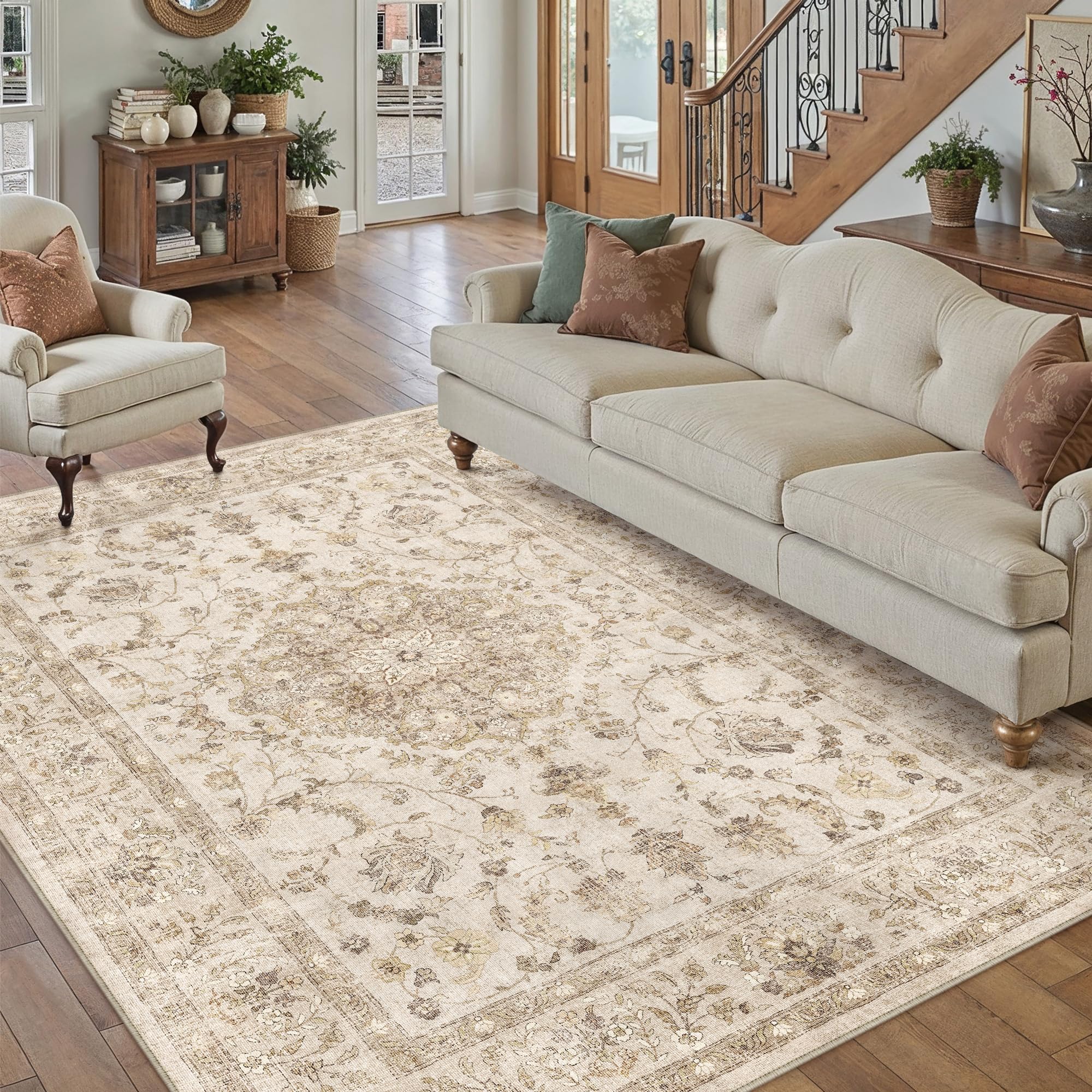 PureCozy Beige Vintage Washable Large Rugs Living Room 160x230cm Area Rug
