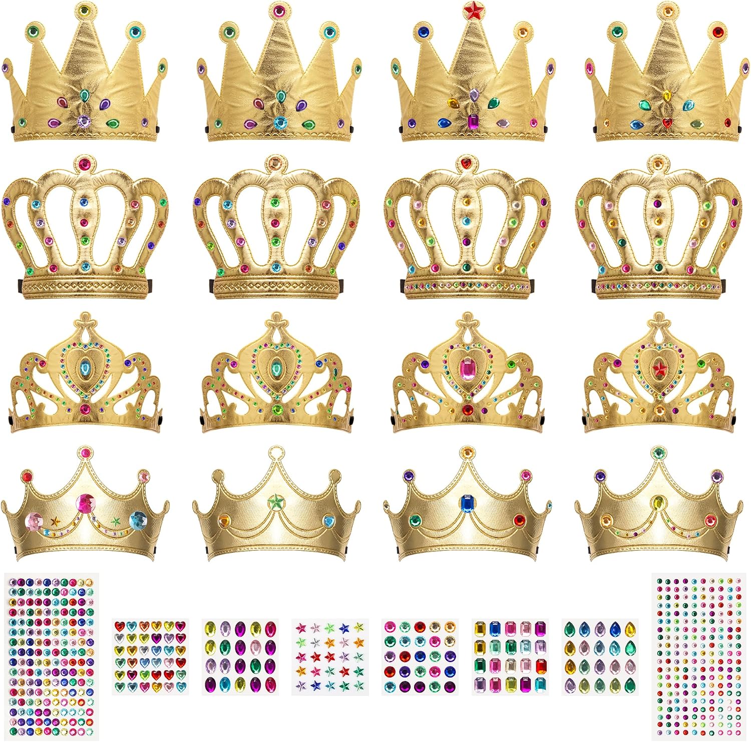 23/24 Packs Foam Princess Crowns and Tiaras, DIY Kit for Birthday Party Favors Hats with Crystal Diamond Sticker