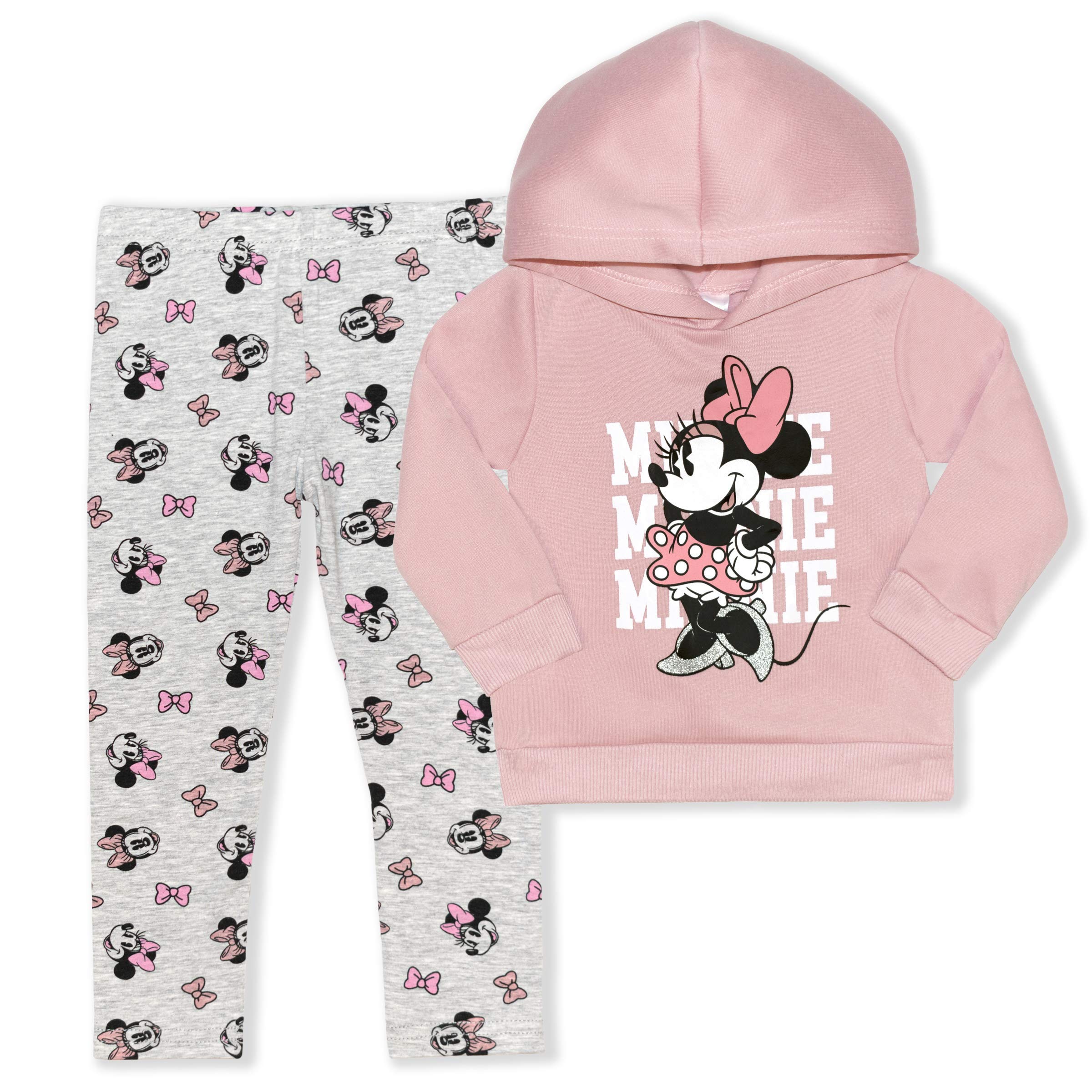 DisneyMinnie Mouse Girls’ Hoodie and Legging Set for Infant and Little Kids – Pink/Gray/White