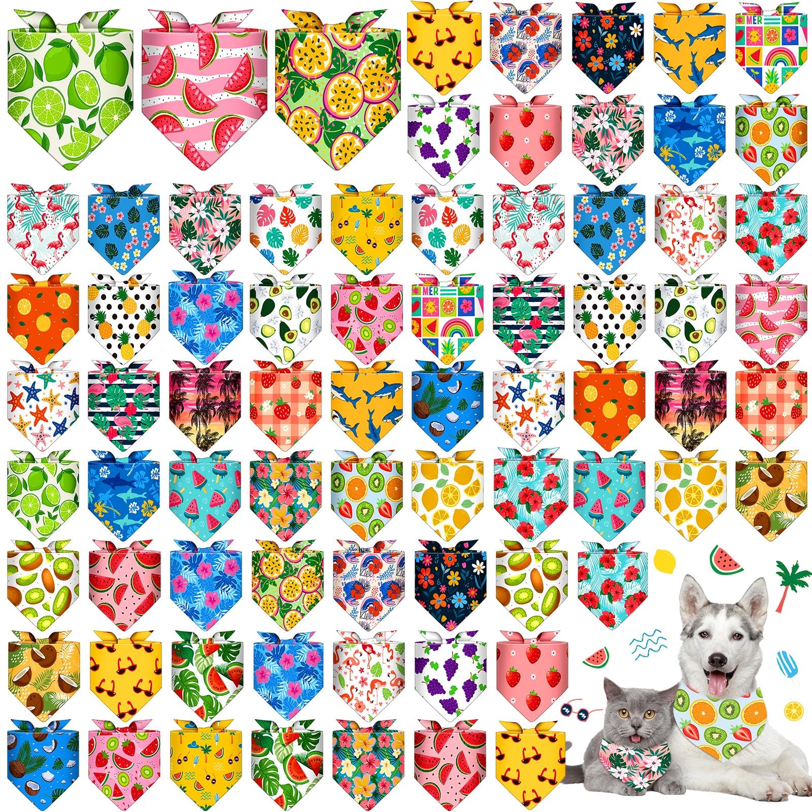 Sanwuta 72 Pcs Dog Bandana Bulk Washable Puppy Triangle Scarfs Cat Bandanas Adjustable Soft Cute Pet Triangle Bibs Accessories for Small Medium Dogs