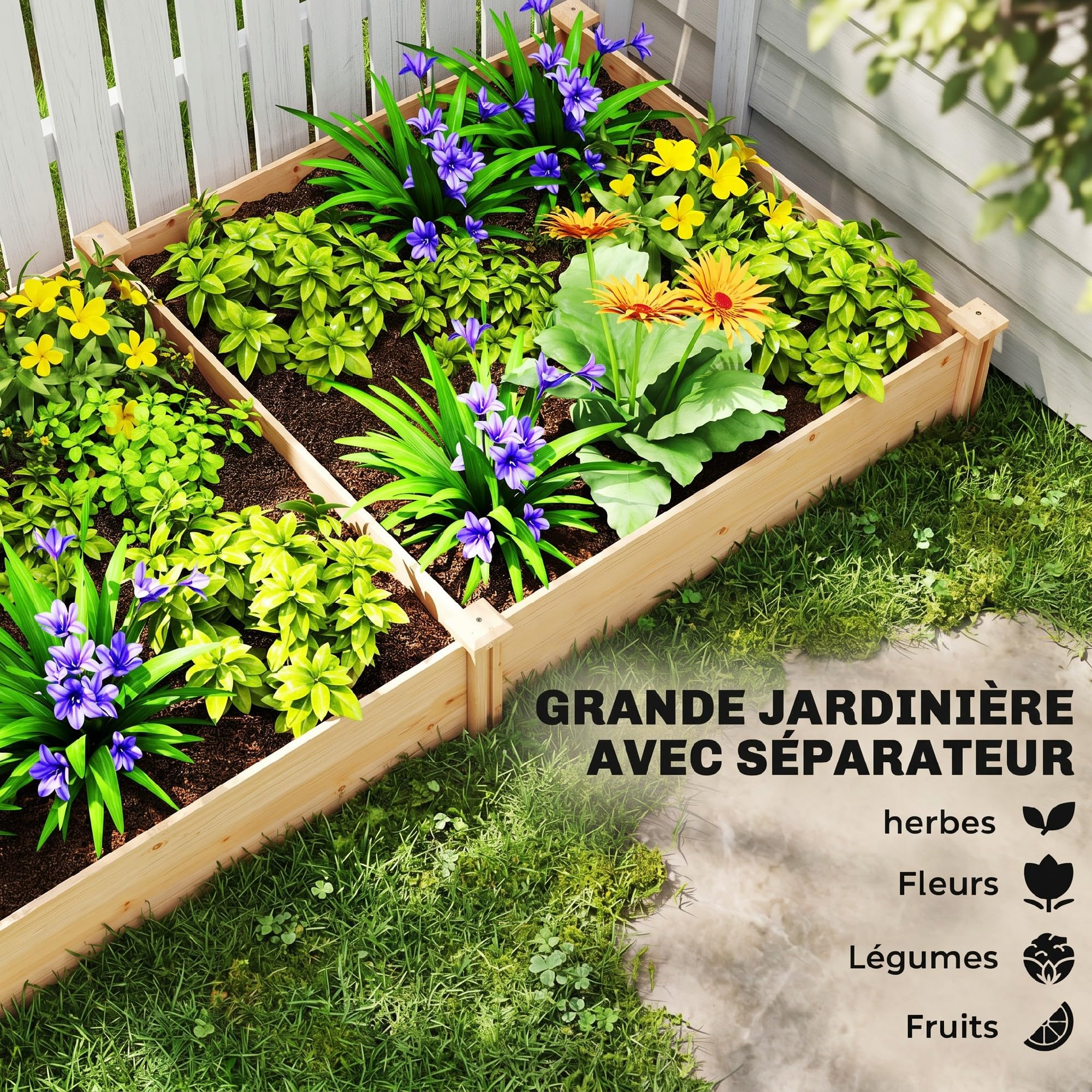 Outsunny Carré Potager de Jardin 235 x 121 x 26 cm Effet Bois Naturel