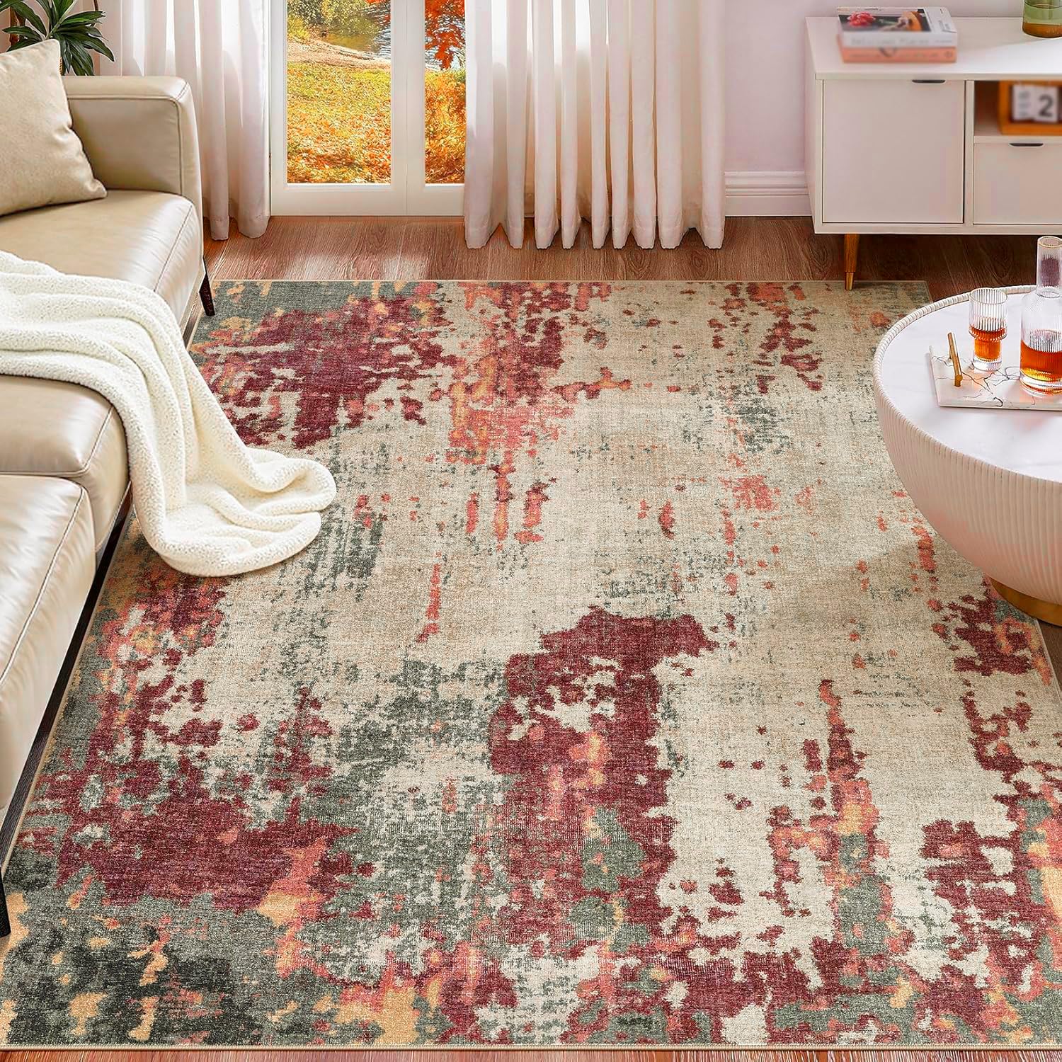 Tapis lavable et antidérapant à poils courts 80 x 110 cm design abstrait