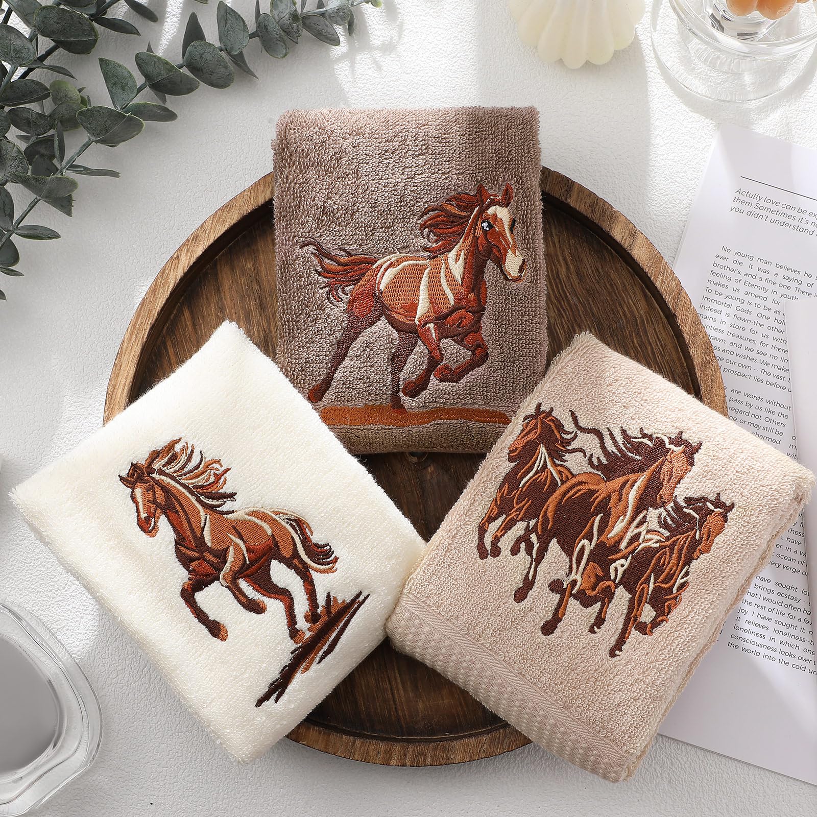 Horse Tea Towel – Farmhouse Embroidered Flour Sack Kitchen Decor, Great Gift For Her