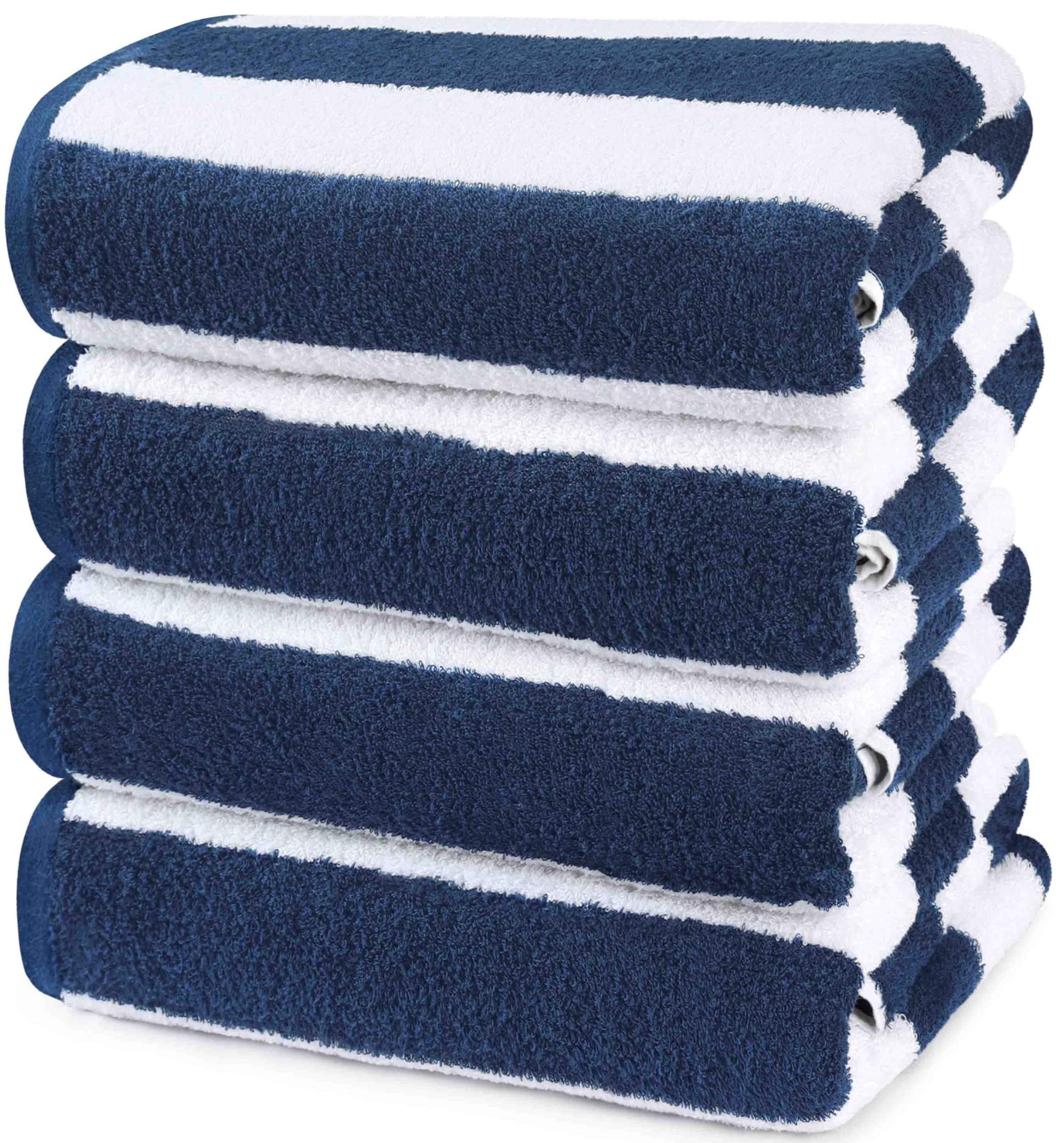 Utopia Towels [4 Pack Cabana Stripe Beach Towel, (30 x 60 Inches) Oversized 100% Ring Spun Cotton Pool Towels, Highly Absorbent Quick Dry Bath Towels for Bathroom, and Swim Towel (Navy)