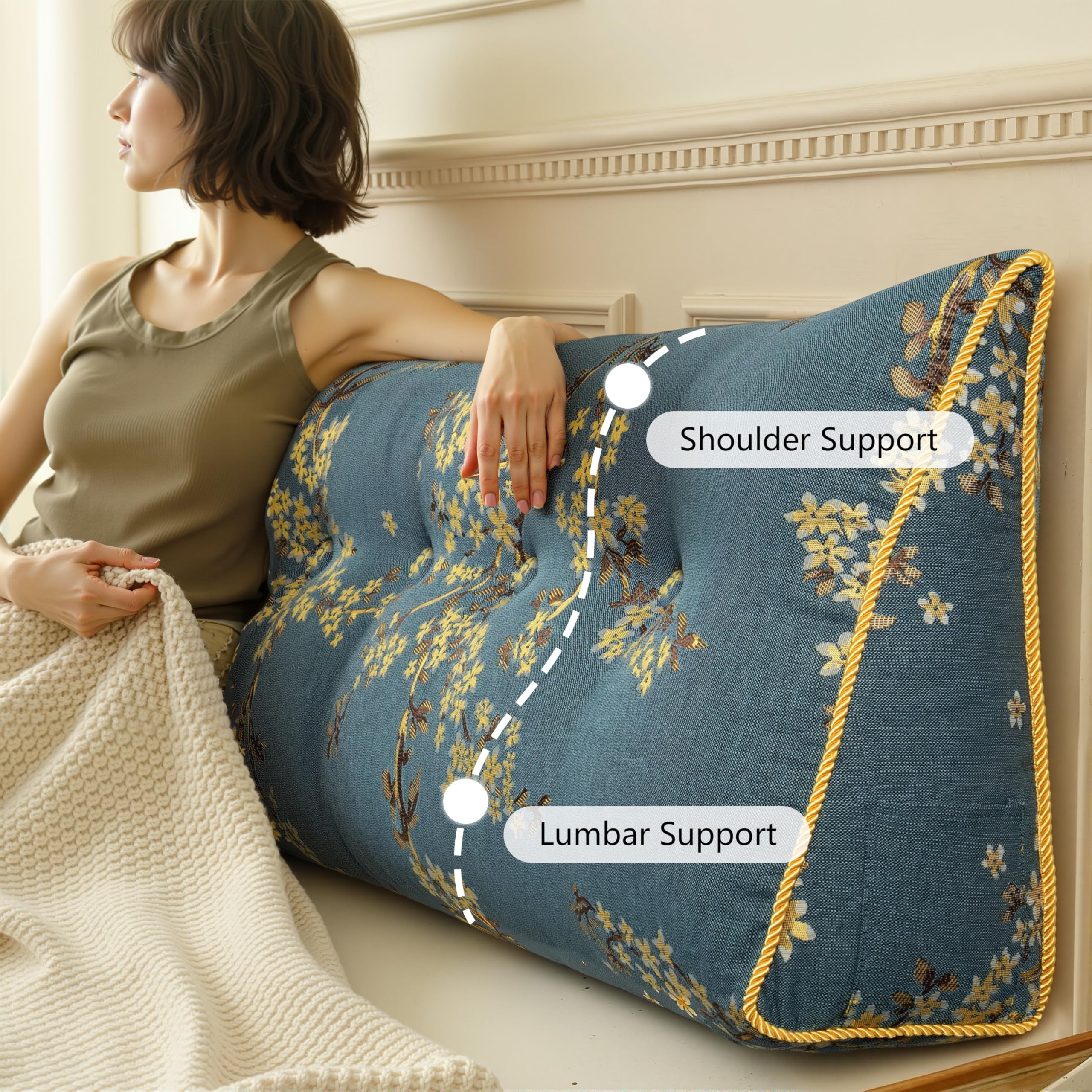 wowmax トライアングルクッション ブルー　クイーン Amazon.com: WOWMAX Headboard Pillow Queen Triangular Wedge Pillow