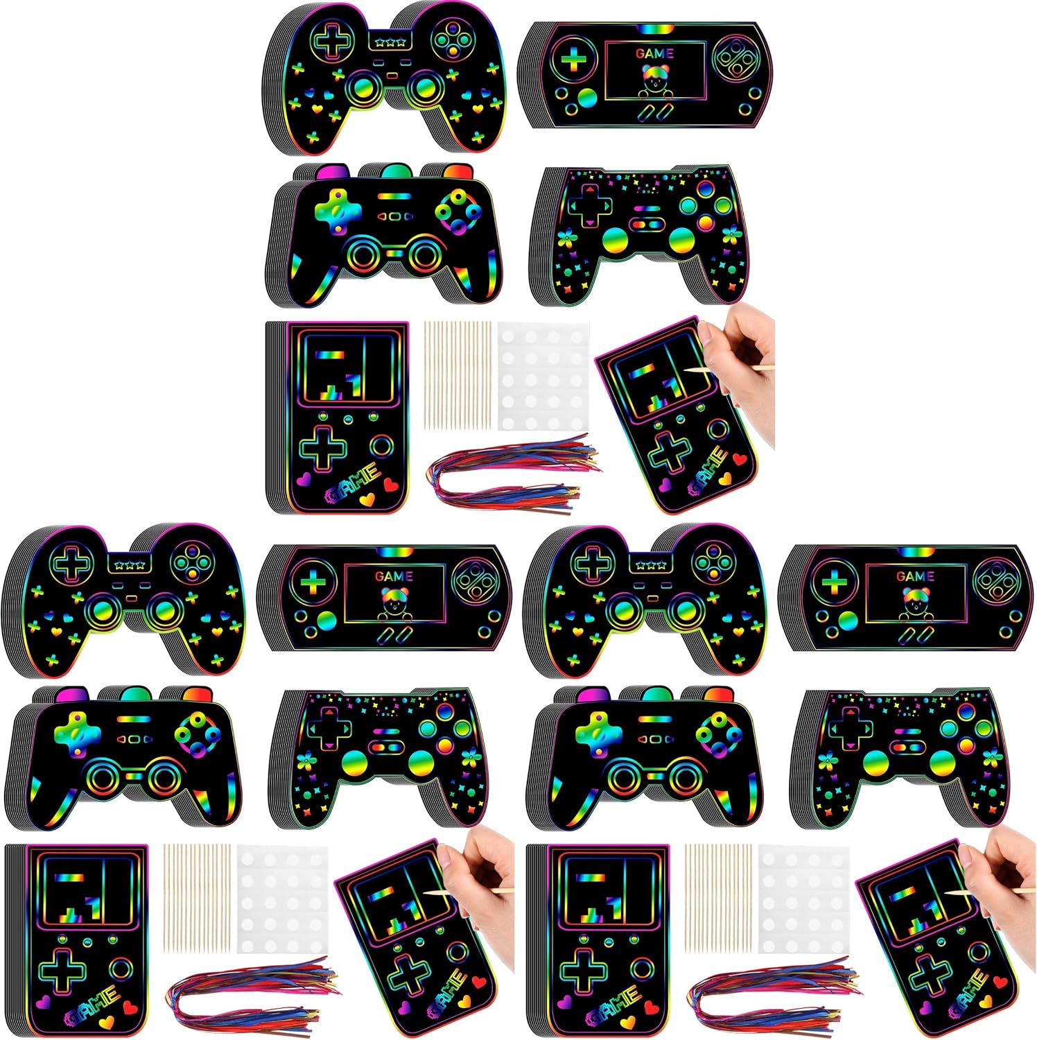RoundFunny 60 Pieces Video Game Scratch Cards for Man Gamer Party Favors Scratch Crafts Paper Party Ornaments for Adult Birthday Goodie Bag DIY Activities (Pack of 3)