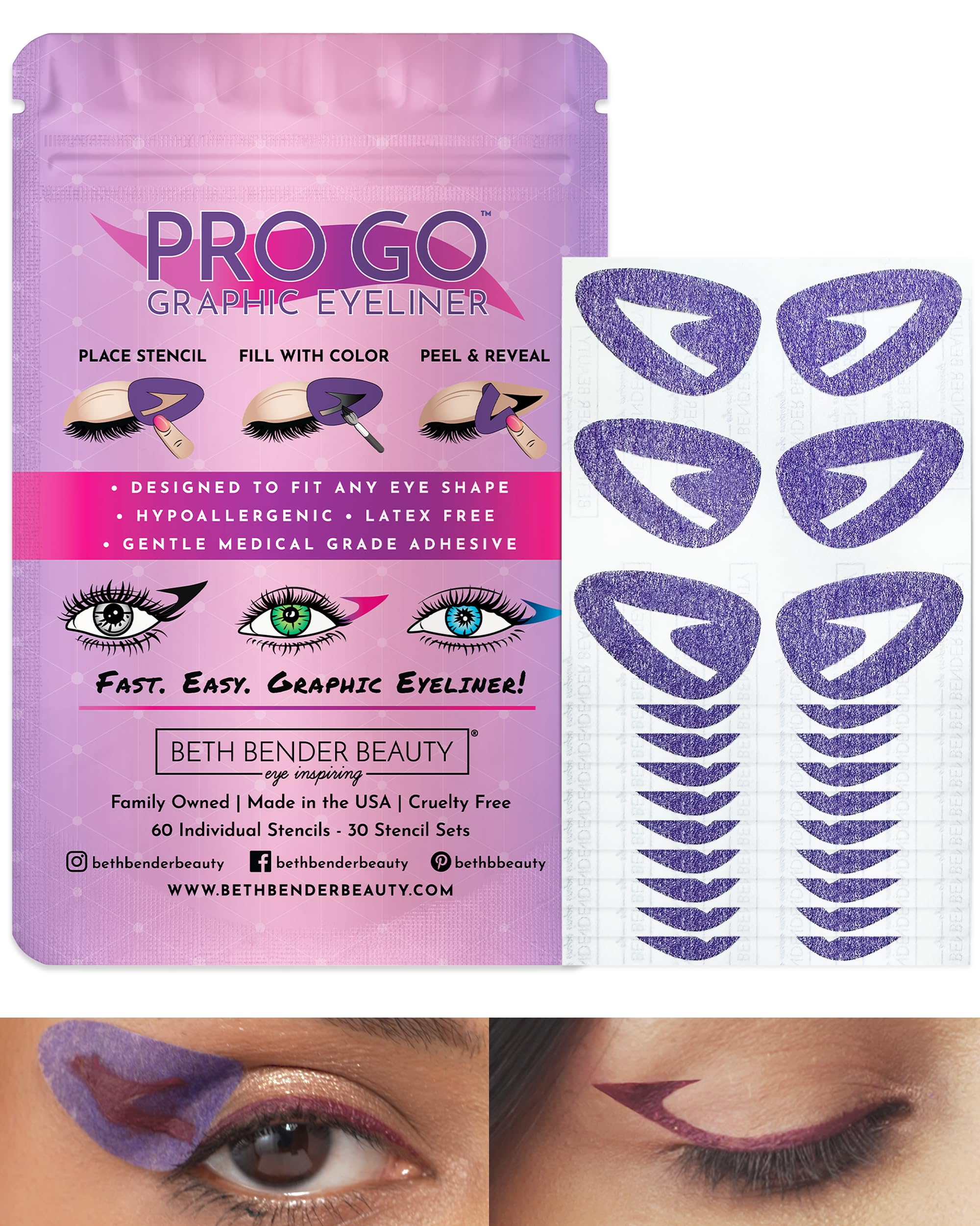 Beth Bender Beauty Pro Go Graphic Eyeliner Stencil - Stylish Eyeliner Stencils - Achieve the Perfect Winged Liner