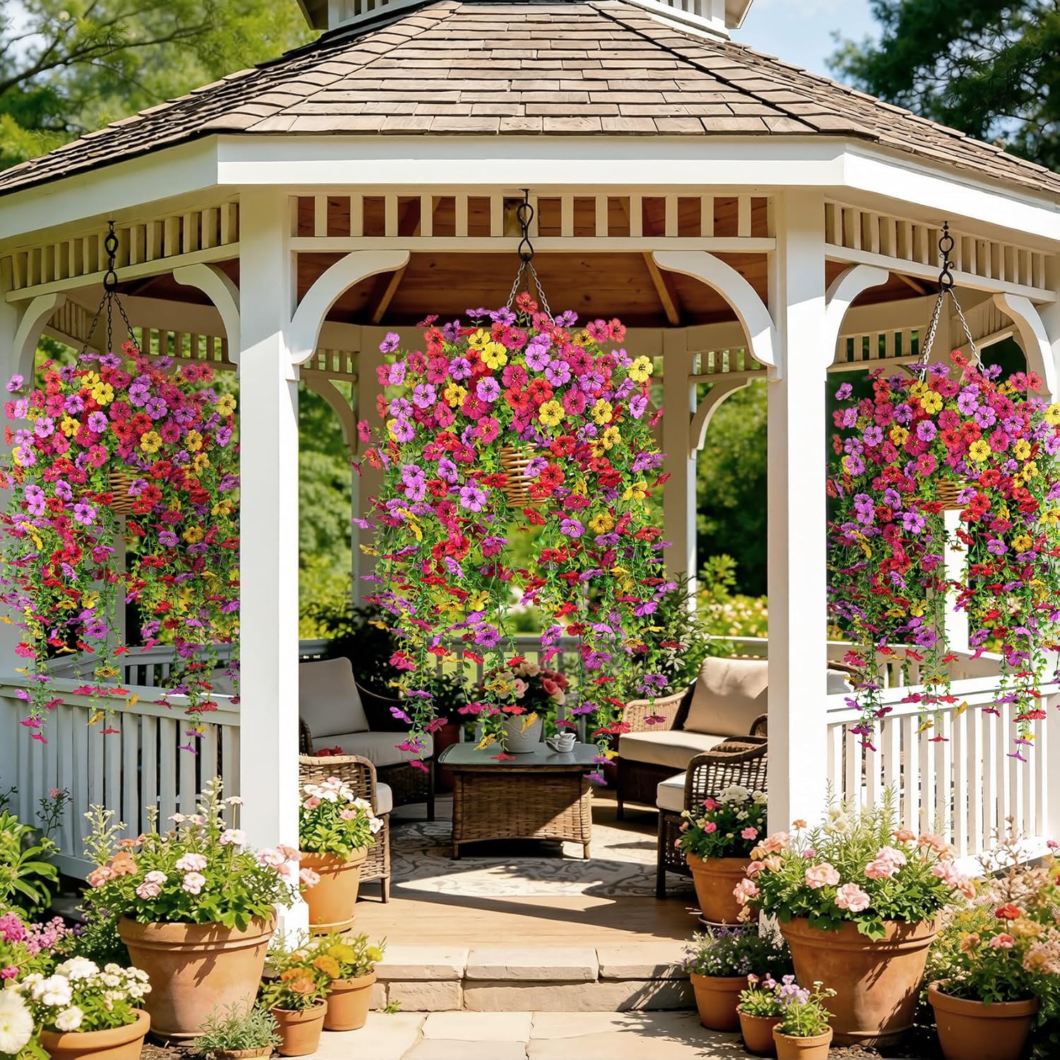 Ouddy Decor 4 Bundles Artificial Flowers for Outdoors, Fake Silk Camellia Flowers Bouquet Realistic UV Resistant Fake Plants for Garden Porch Planter Spring Summer Indoor Outdoor Home Decor, Mixed