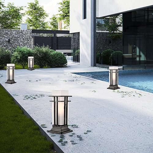 Miniatura 6 de Antique House Luz de poste al aire libre negro mate para montaje en muelle al aire libre, poste de luz al aire libre para exterior de aluminio y