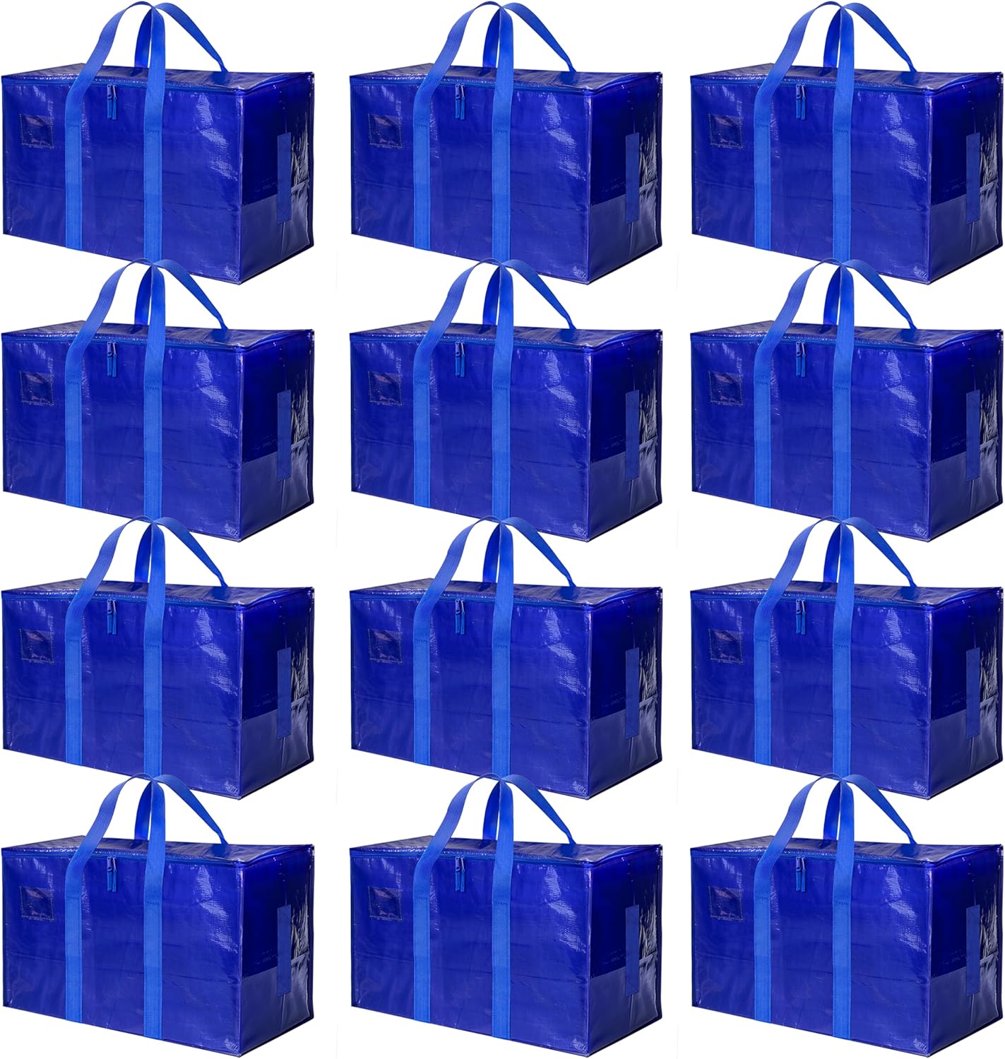 Simple Deluxe 12 Pack Extra Large Moving Bags with Lids, Reinforced Handles and Zippers, Heavy Duty Storage Tote for Moving Travel Camping Space Saving, Blue