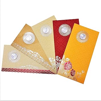 i-Congratz One Rupee Coin | Self Seal Cash Gift Envelopes (Pack of 100) (Cream (with red border), Red, Yellow, Cream, Mustard; 20 pieces of each colour) for Wedding, Marriage: AMGE-13