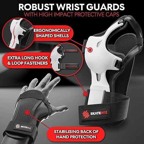 Miniatura 7 de SKATEWIZ Equipo de protección de patinaje para adultos y niños 6 unidades incluye rodilleras, coderas, muñequeras para patinaje sobre ruedas y
