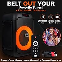 Vista 3 de Pyle Altavoz portátil Bluetooth para fiestas con woofer de 8 pulgadas, función TWS, batería recargable de 100W, entrada de micrófono, eco, control