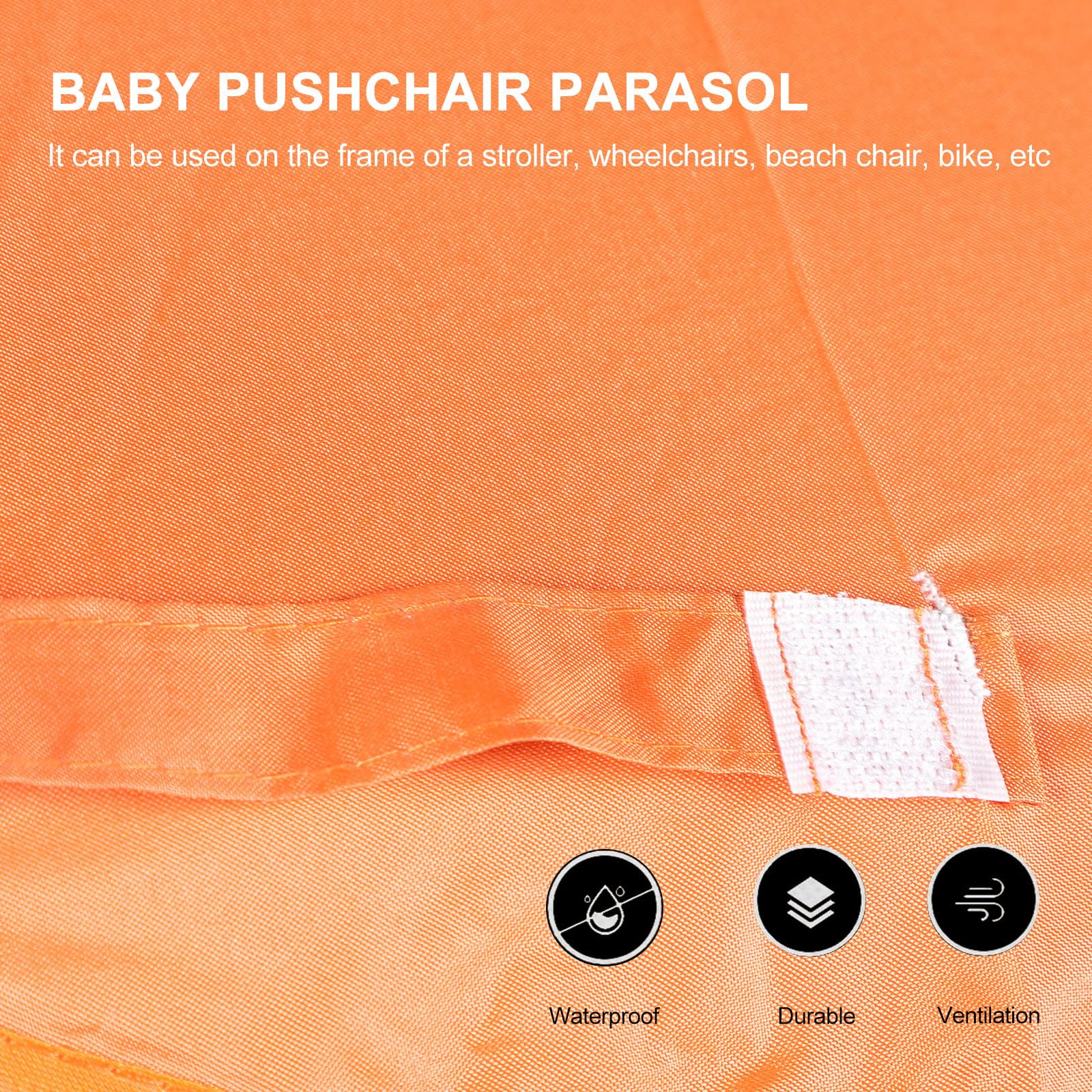 Parapluie Poussette Bébé Pince Réglable, Parasol Protection UV Upf 50 Argenté, Ombrelle Orange pour Poussette, Chaise Roulante et Vélo, Pare-soleil Amovible pour Extérieur