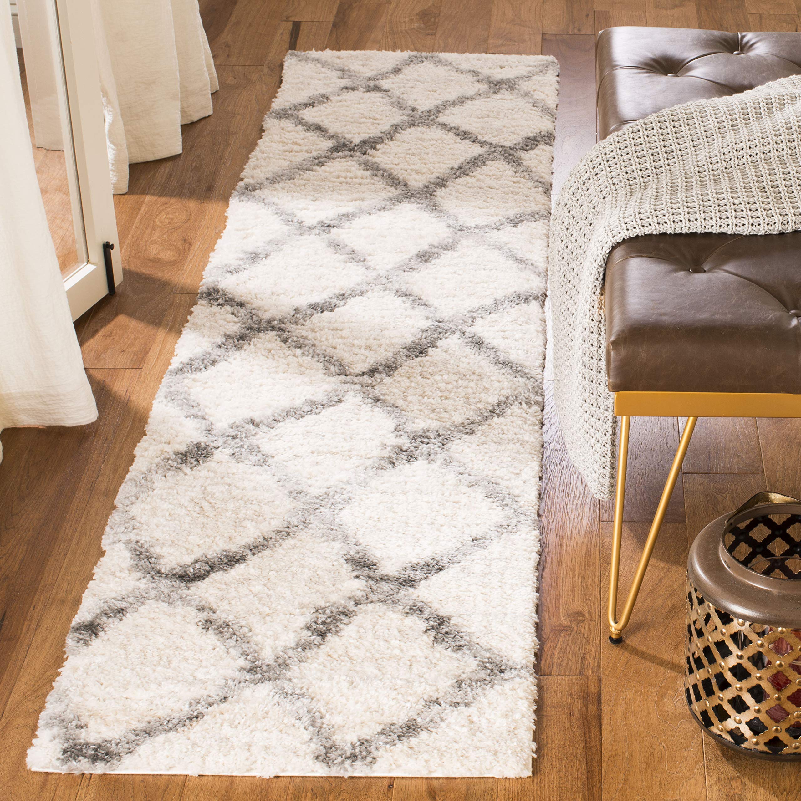 Safavieh Berber Shag Collection Runner Rug - 2' x 10', Cream & Grey, Moroccan Design, Non-Shedding & Easy Care, 1.2-inch Thick Ideal for High Traffic Areas in Living Room, Bedroom (BER215A)