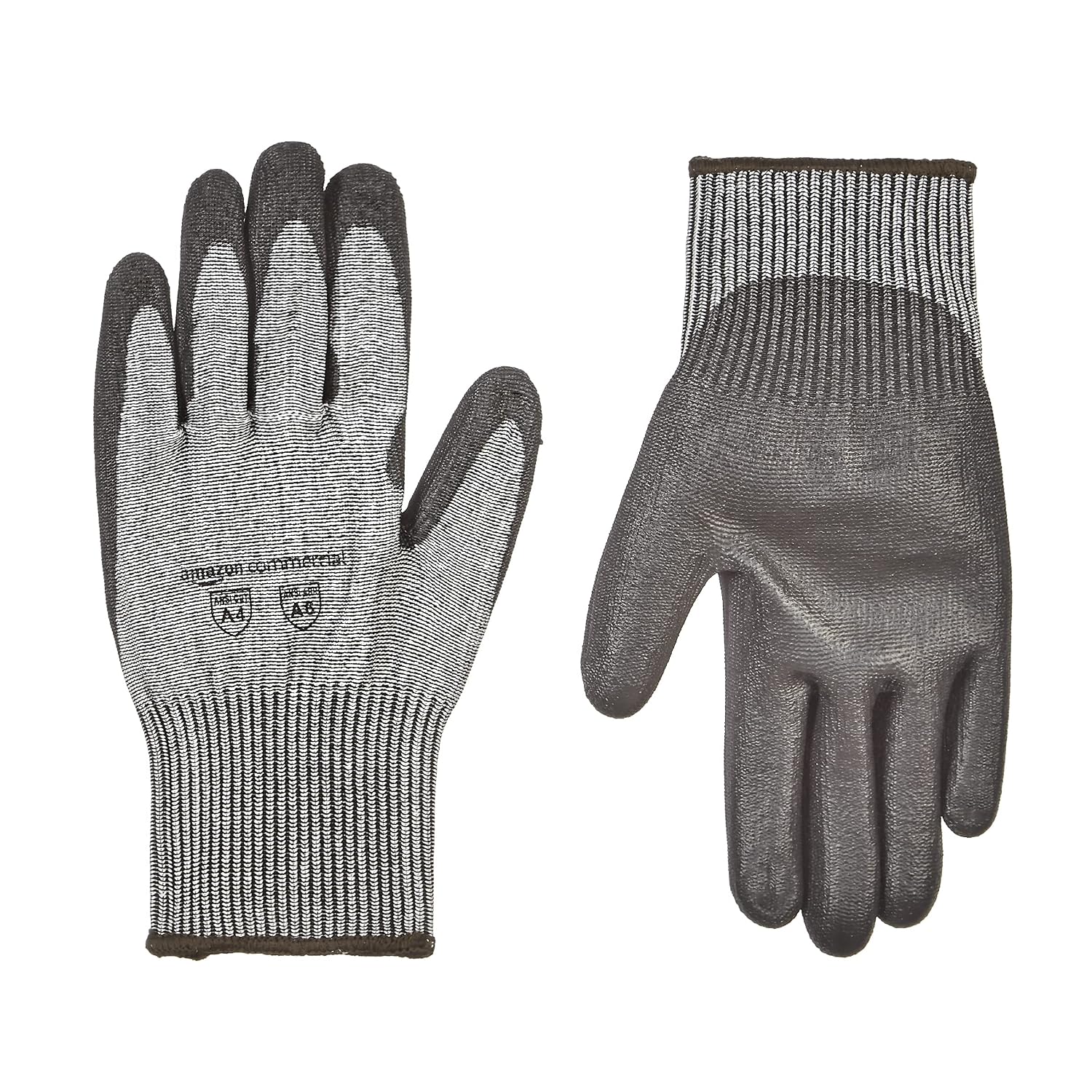 AmazonCommercial 13G HPPE Cut Resistant Liner & Polyurethane Coated Gloves (Salt & Pepper/Black), Size L, 1 Pair
