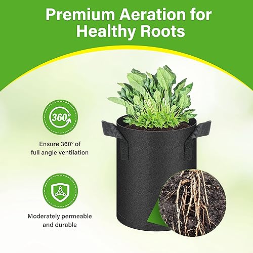Vista 53 de HealSmart Paquete de 12 bolsas de cultivo no tejidas de 2 galones, macetas de tela de aireación con asas, adecuadas para frutas de jardín, verduras