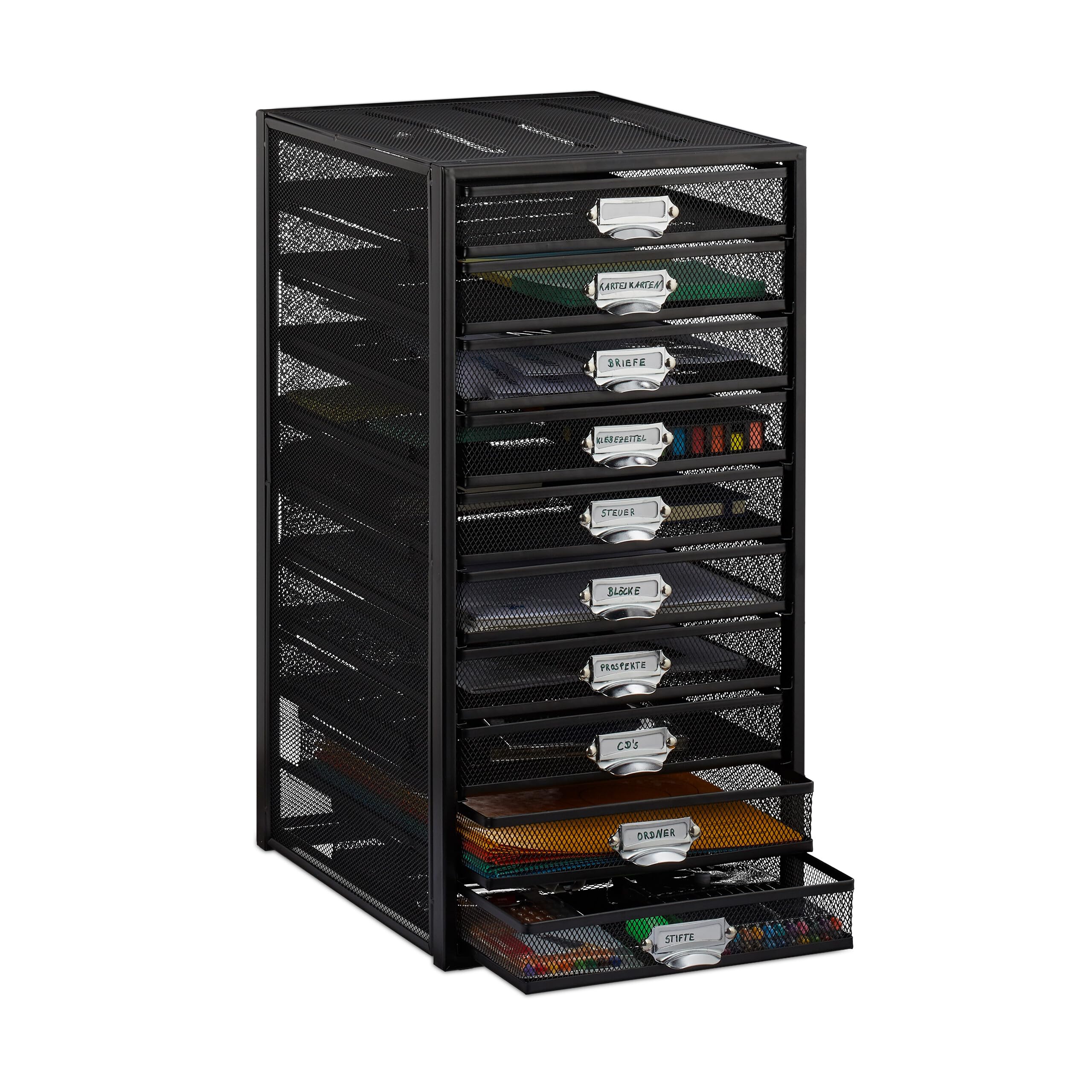 Relaxdays Organizador Escritorio con 10 Cajones para Documentos A4, Acero, Negro, 55 x 27,​5 x 35,​5 cm